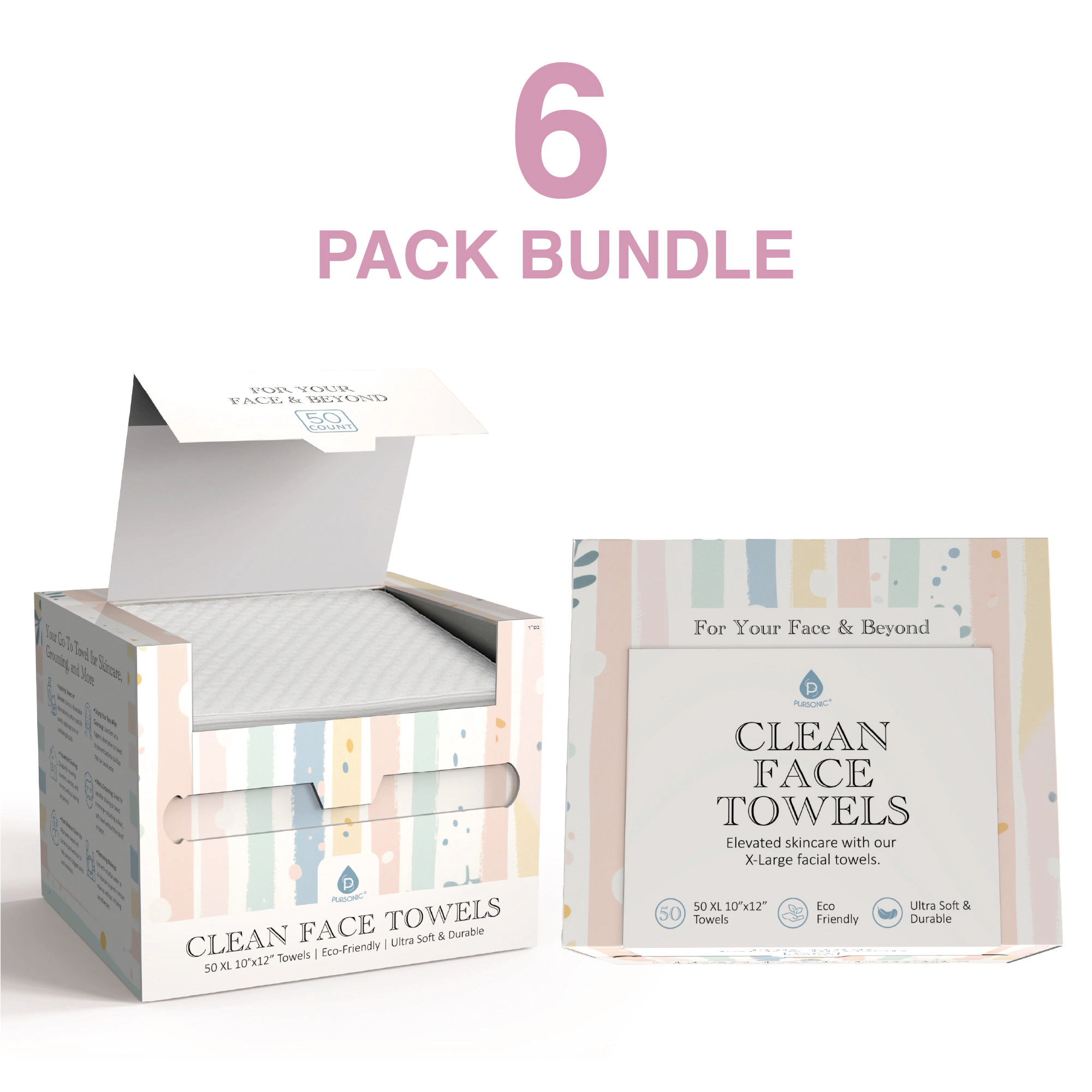 Pursonic Unisex Eco-Friendly Plant-Based Extra Large Disposable Facial Cleansing Towels Bundle Pack