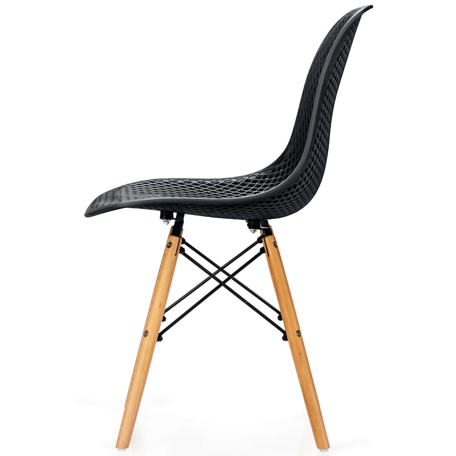 SlickBlue Unisex Set of 4 Hollow Back Plastic Chairs with Wood Legs