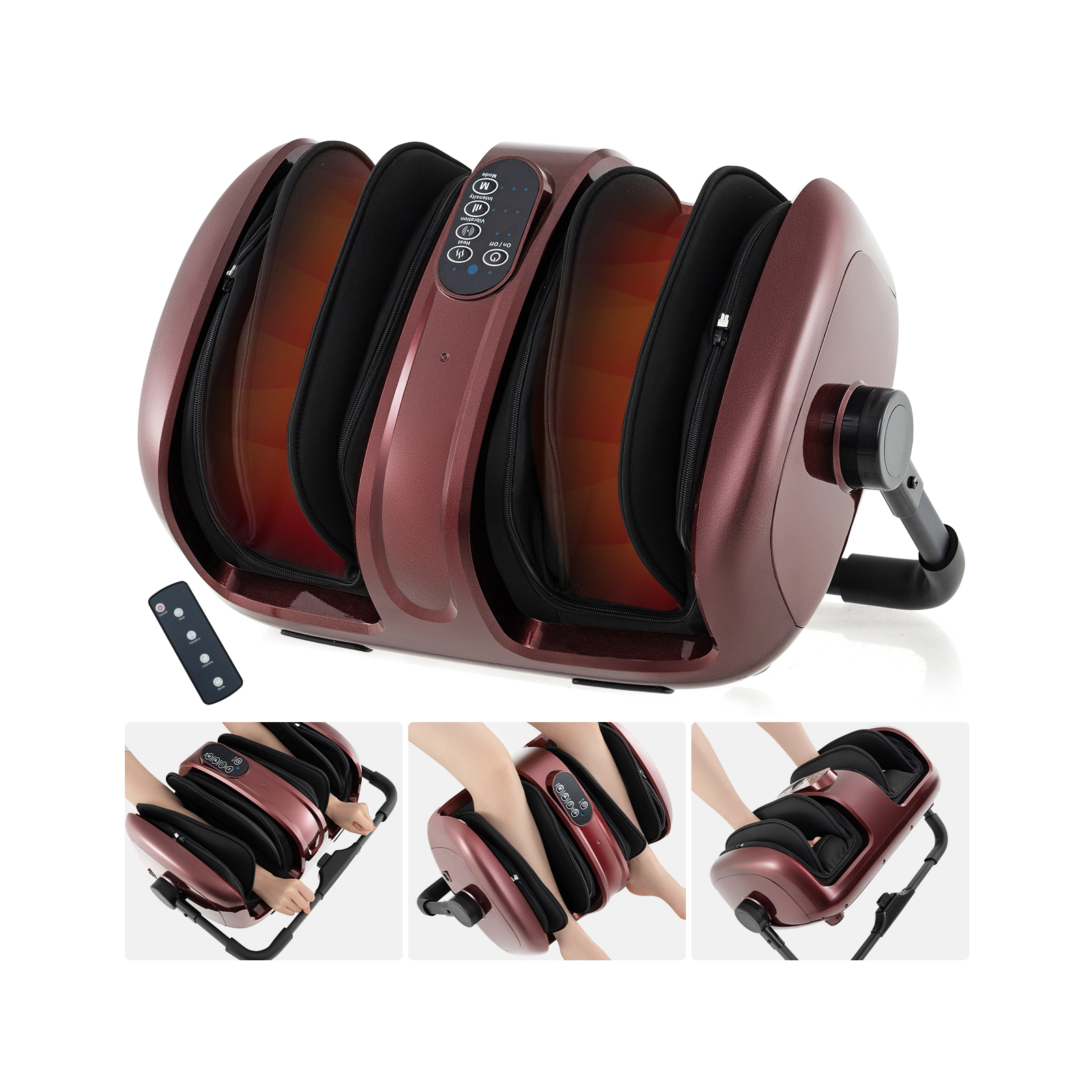 SUGIFT Rolling Shiatsu Foot and Calf Massager with Heat and Compression Fits Up to US 14.5 Foot Size Red+Black