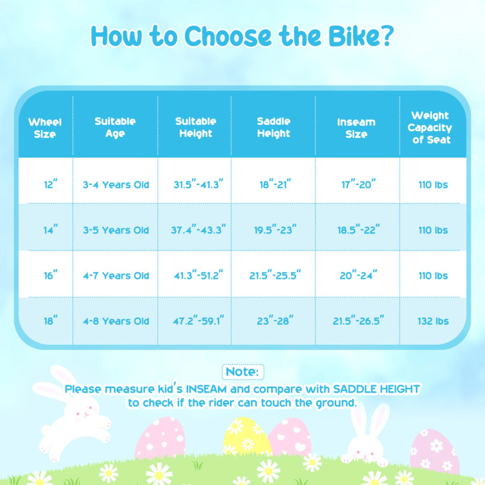 SUGIFT Adjustable Height 14-Inch Girls Bike with Front Bag and Streamers 110-lb Seat Capacity Ages 3-5 Blue