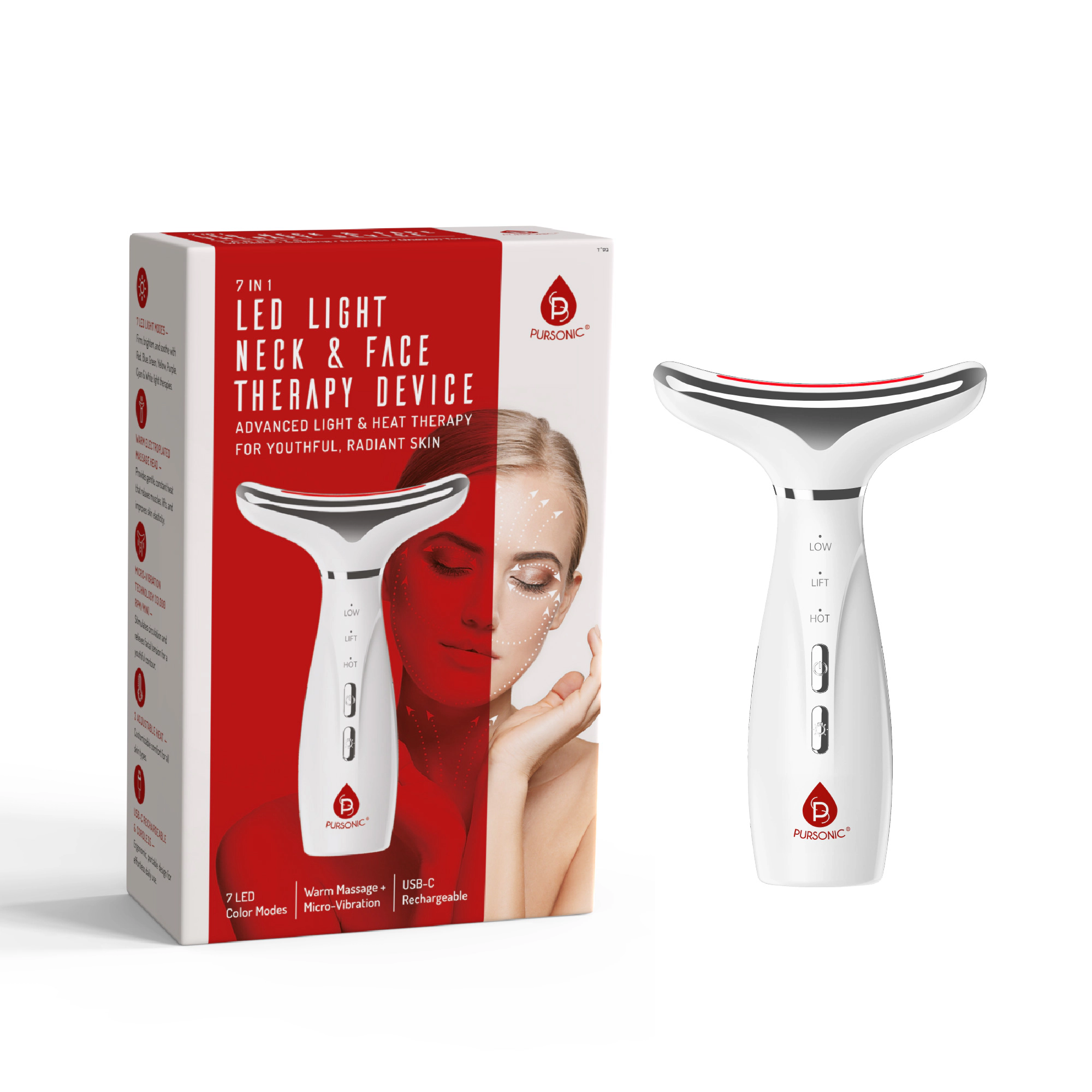Pursonic Women’s Advanced 7-Color LED Light Therapy Neck & Face Device