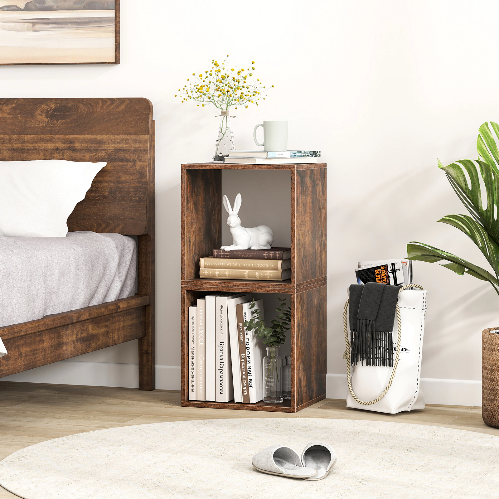 SUGIFT Modular Cube Storage Bookcase Organizer Set of 2 with 66-lb Top Capacity Natural/White