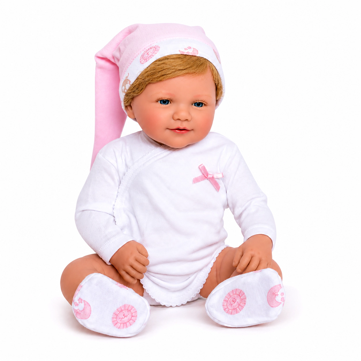Ann Lauren Dolls Olivia 20" Reborn Baby Doll with Blonde Hair, Blue Eyes & Soft Cloth Body – Adorable Onesie & Hat Set