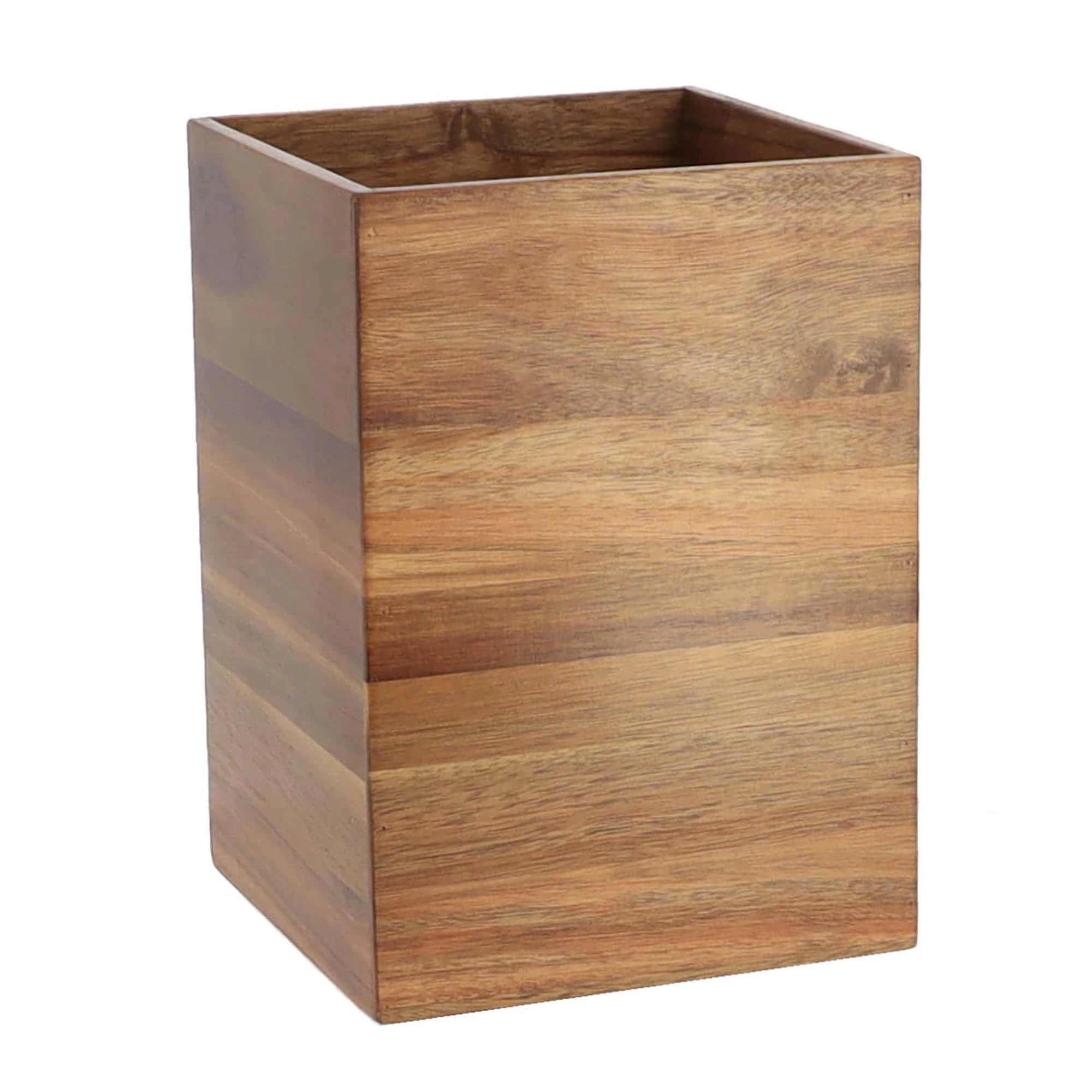 Evideco French Home Goods Acacia Wood Open-Top Waste Basket 7.5 L (2 Gallons)