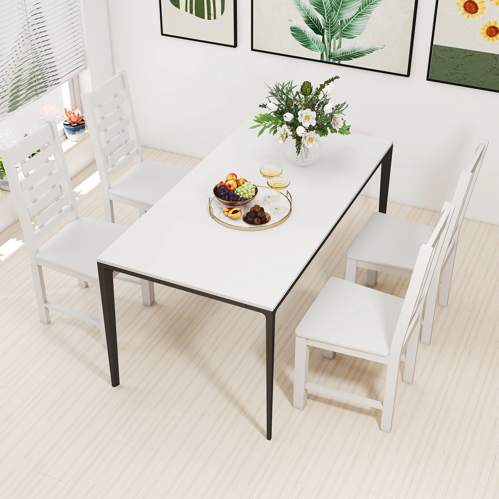 SUGIFT Solid Rubber Wood Dining Chair Set of 2 with 400-Lb Capacity 39.5-in High Back 18 x 16.5-in Seat White