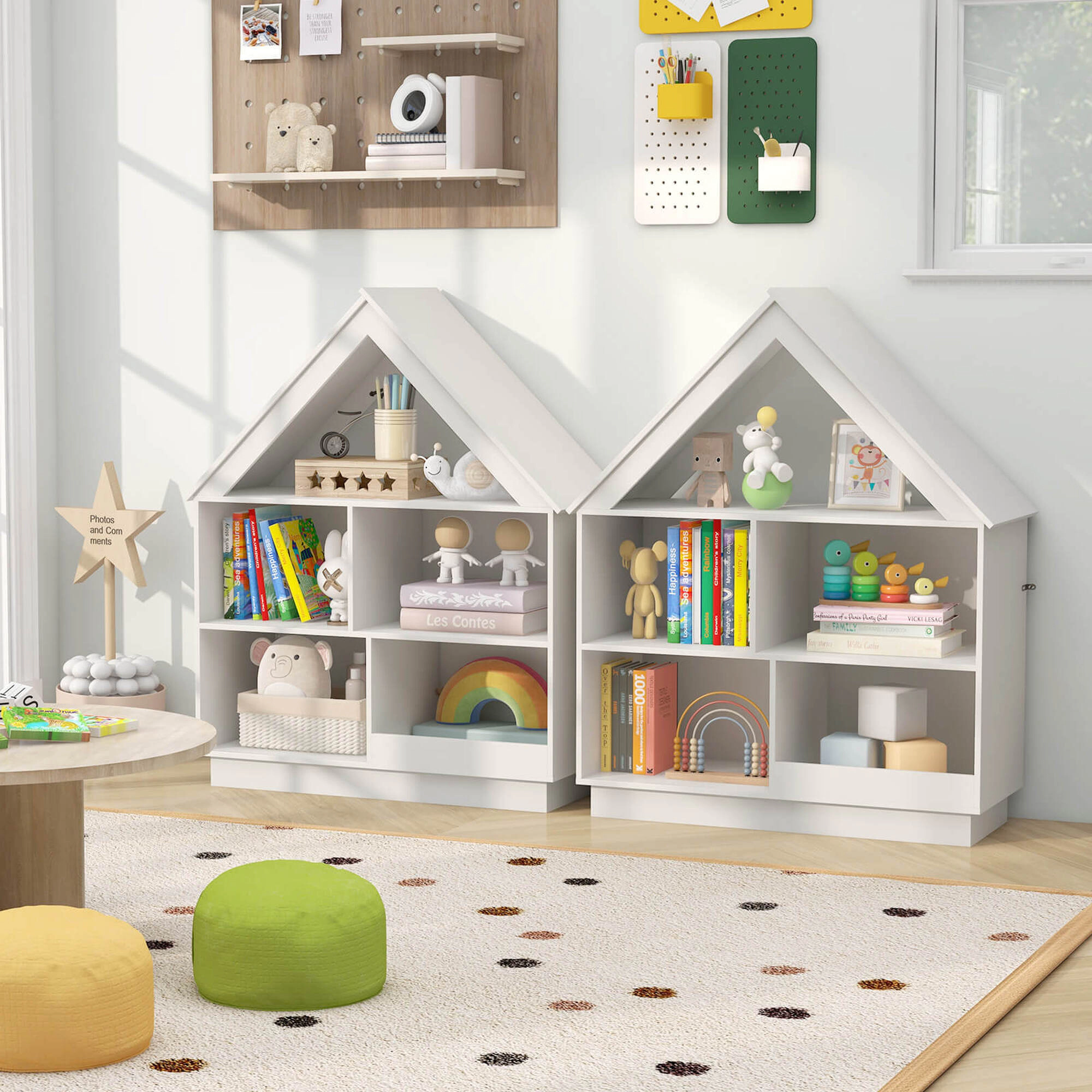 Costway Wooden Kids Dollhouse Bookshelf with Open Shelves Anti-toppling System Bookcase White