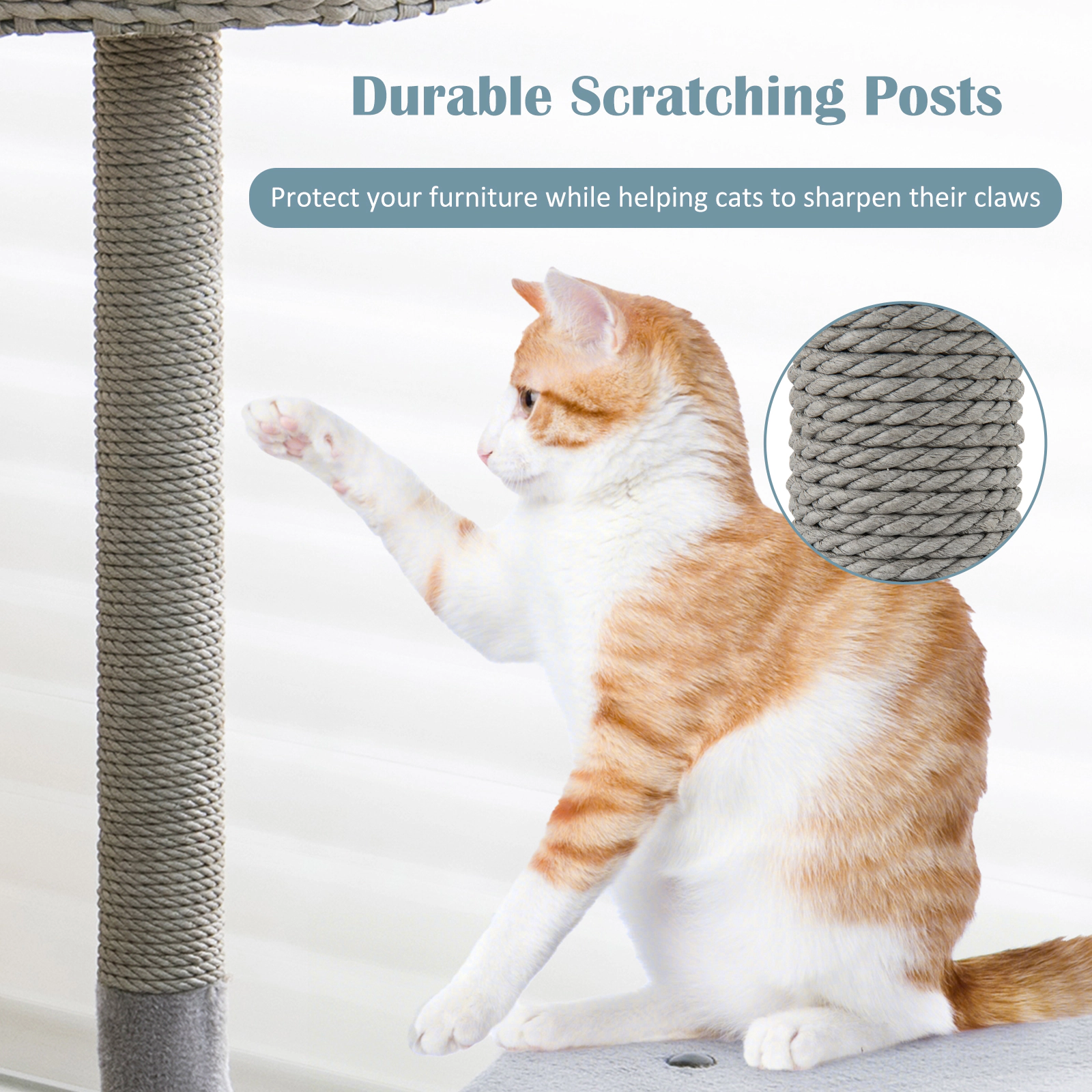 SUGIFT 42 in Cat Tower Gray 3-Tier with Curved Metal Frame Top Perch and Private Condo