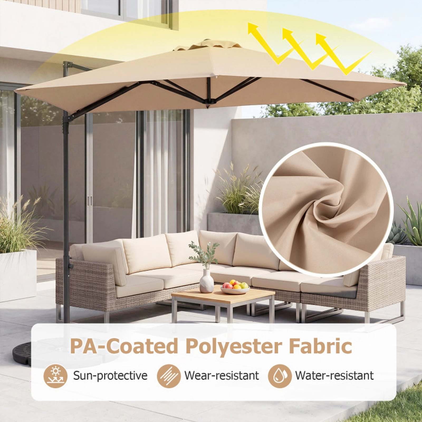 SUGIFT 360° Rotation Cantilever Patio Umbrella for Garden with 10-ft Canopy and Vented Top Beige