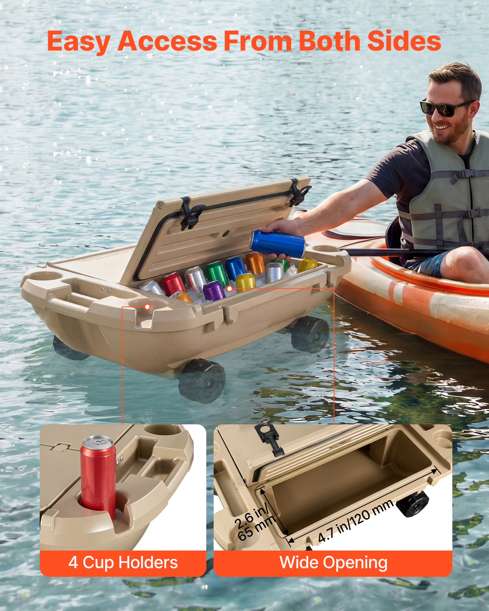 HONGGE Floating Cooler 40 QT Floating Ice Chest with Dry Storage & Tow Rope Premium LLDPE Amphibious Drink Cooler for