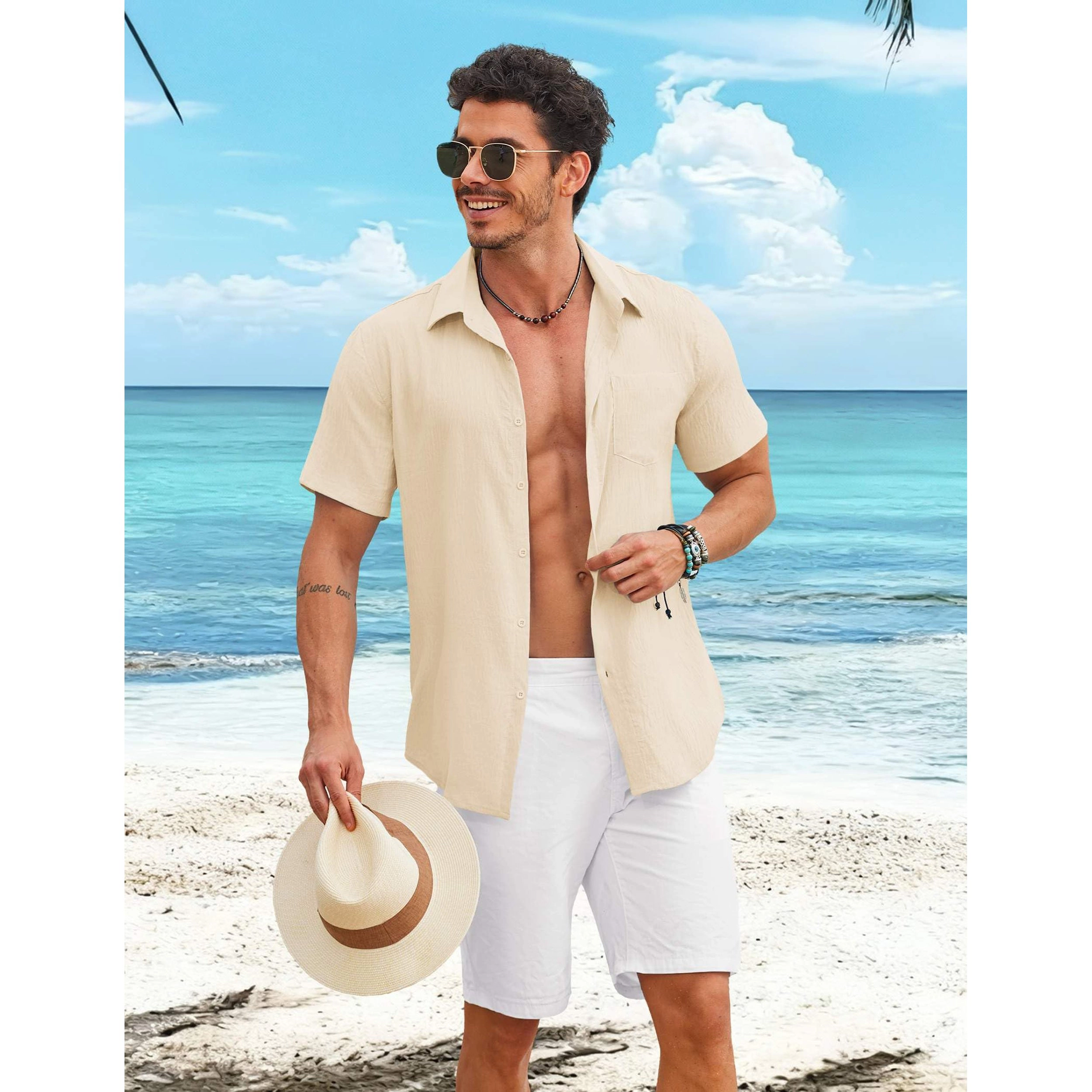 COOFANDY Men's Regular Fit Lightweight Textured Short Sleeve Camp Shirt