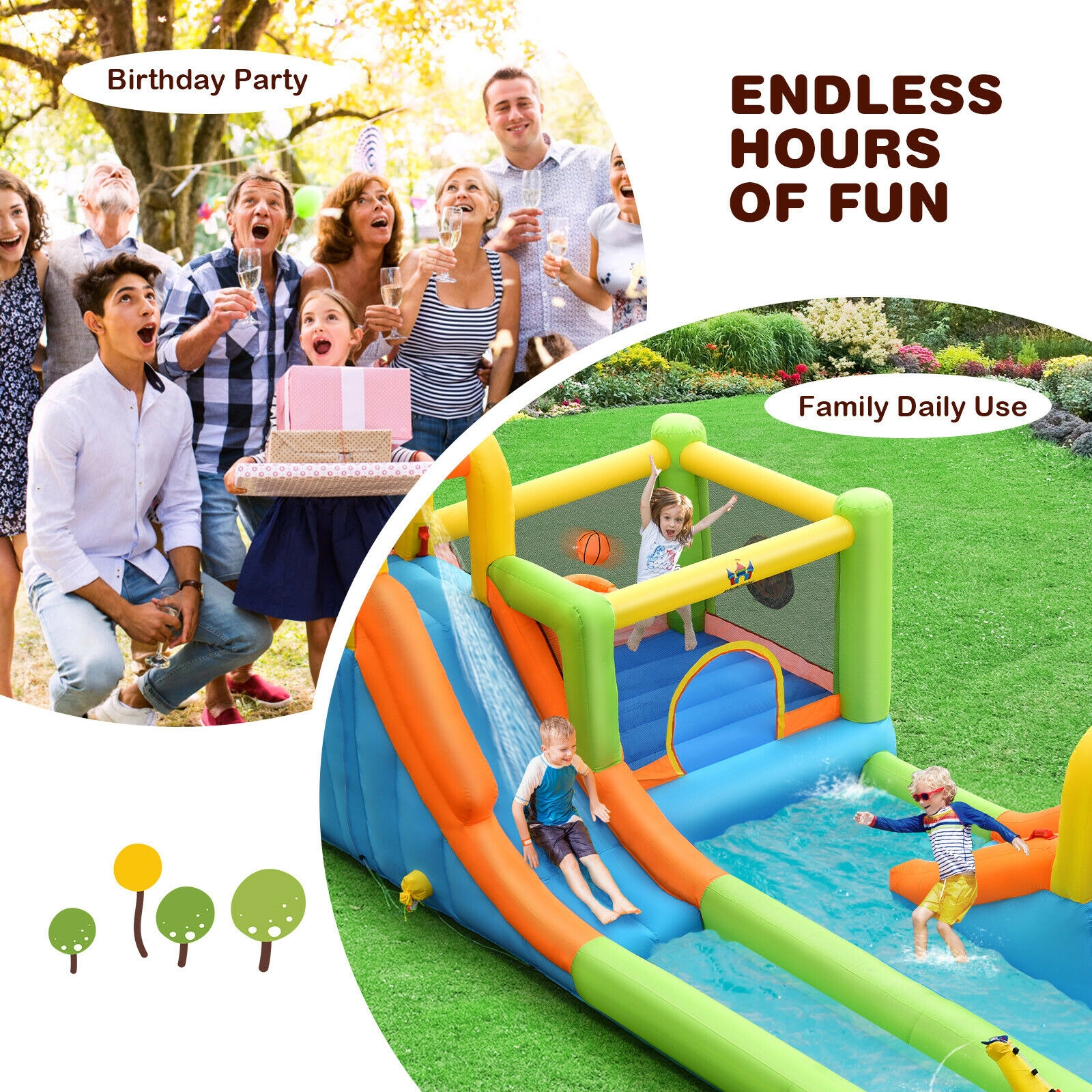 SUGIFT 8-in-1 198 x 114-in Inflatable Water Slide Bounce House with Splash Pool Climbing Wall and 735W Blower
