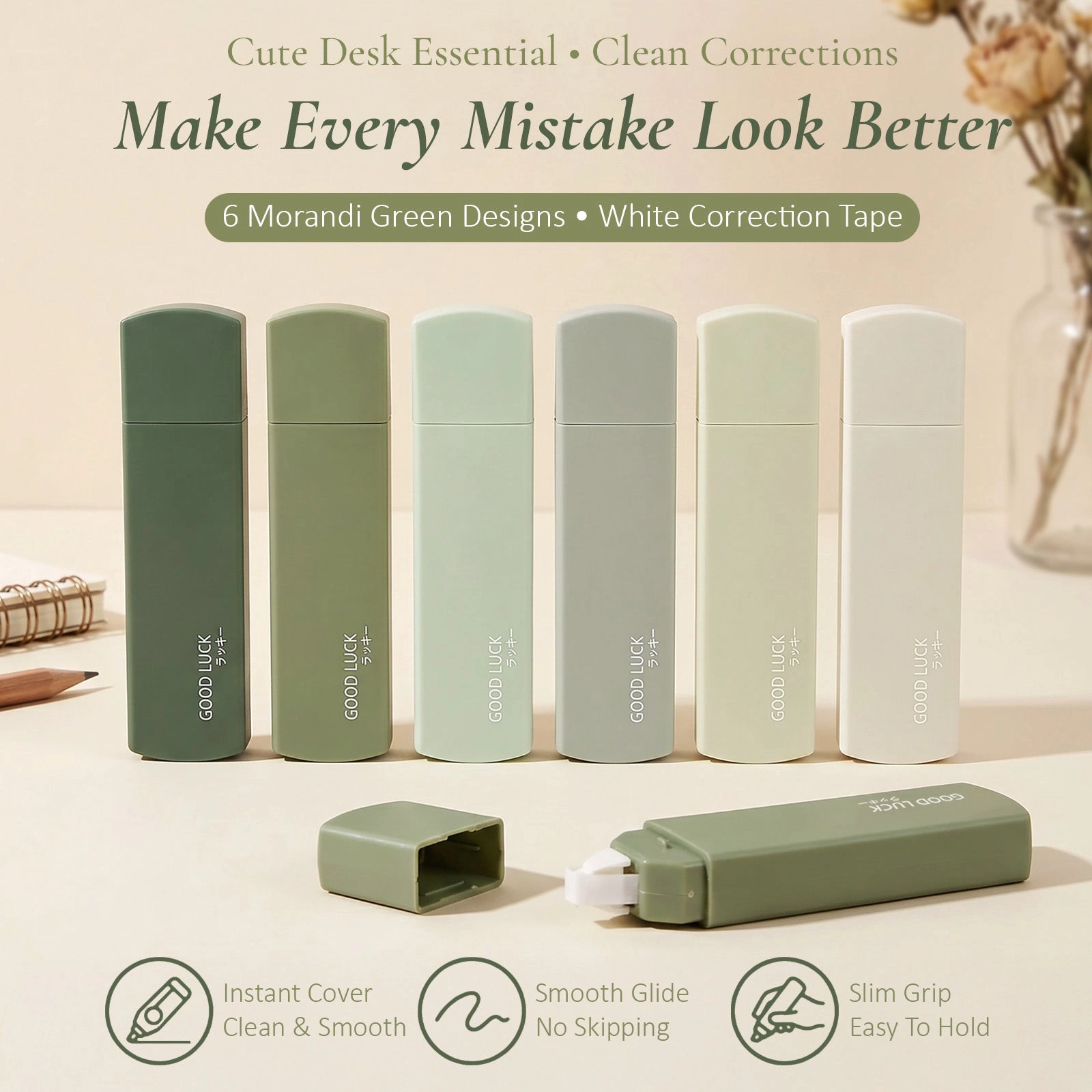 Wrapables 4-Compartment Pencil Case Set with White Correction Tape