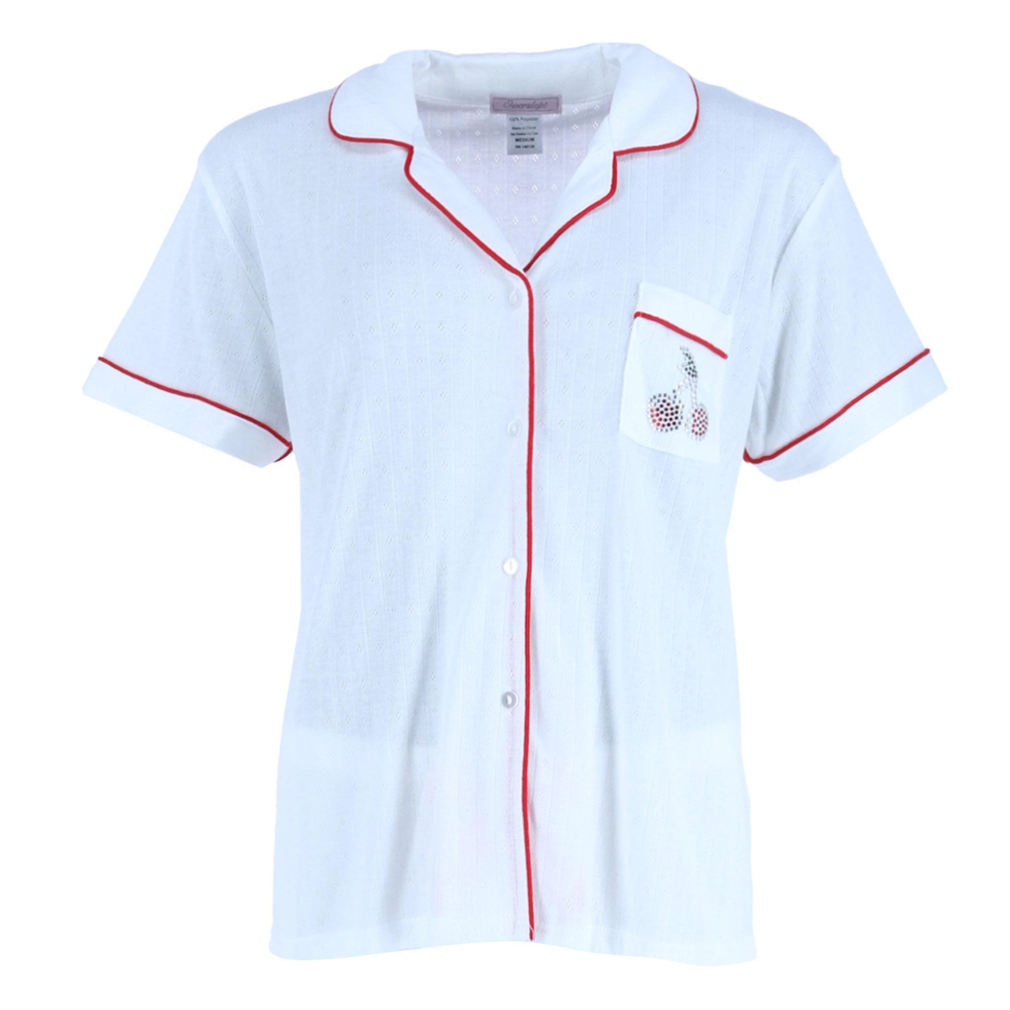 Overslept Women's Shorts Pointelle Cherries Notch Pajama Set