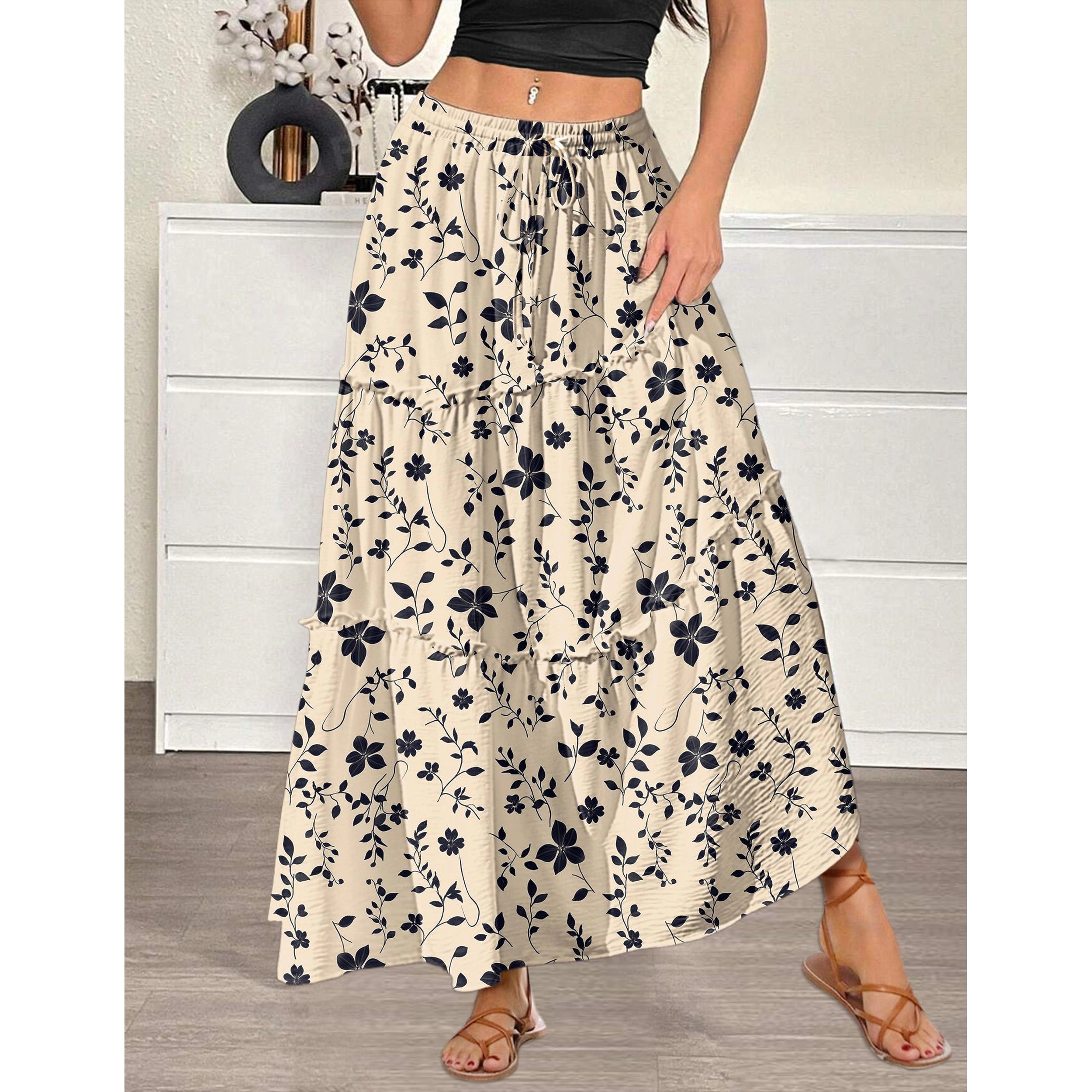 Zeagoo Women's Floral Print High Rise Maxi Skirt