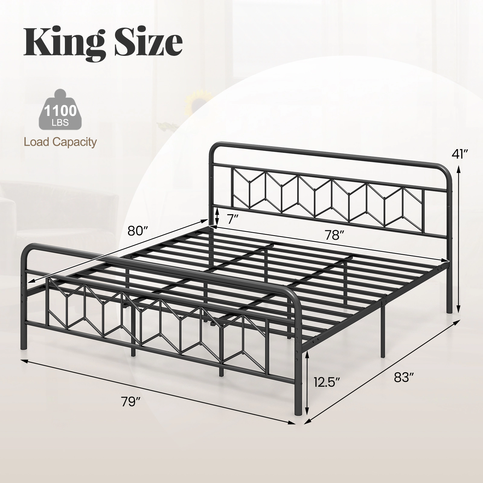 LJG Platform Bed with High Headboard and Snap Lock Metal Slats