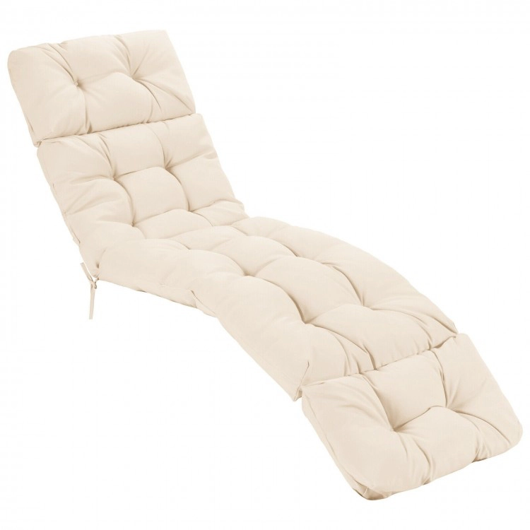 SUGIFT Beige Cotton Filled Outdoor Chaise Lounge Cushion with String Ties and Head Pillow 73-in W 22-in D 4-in H