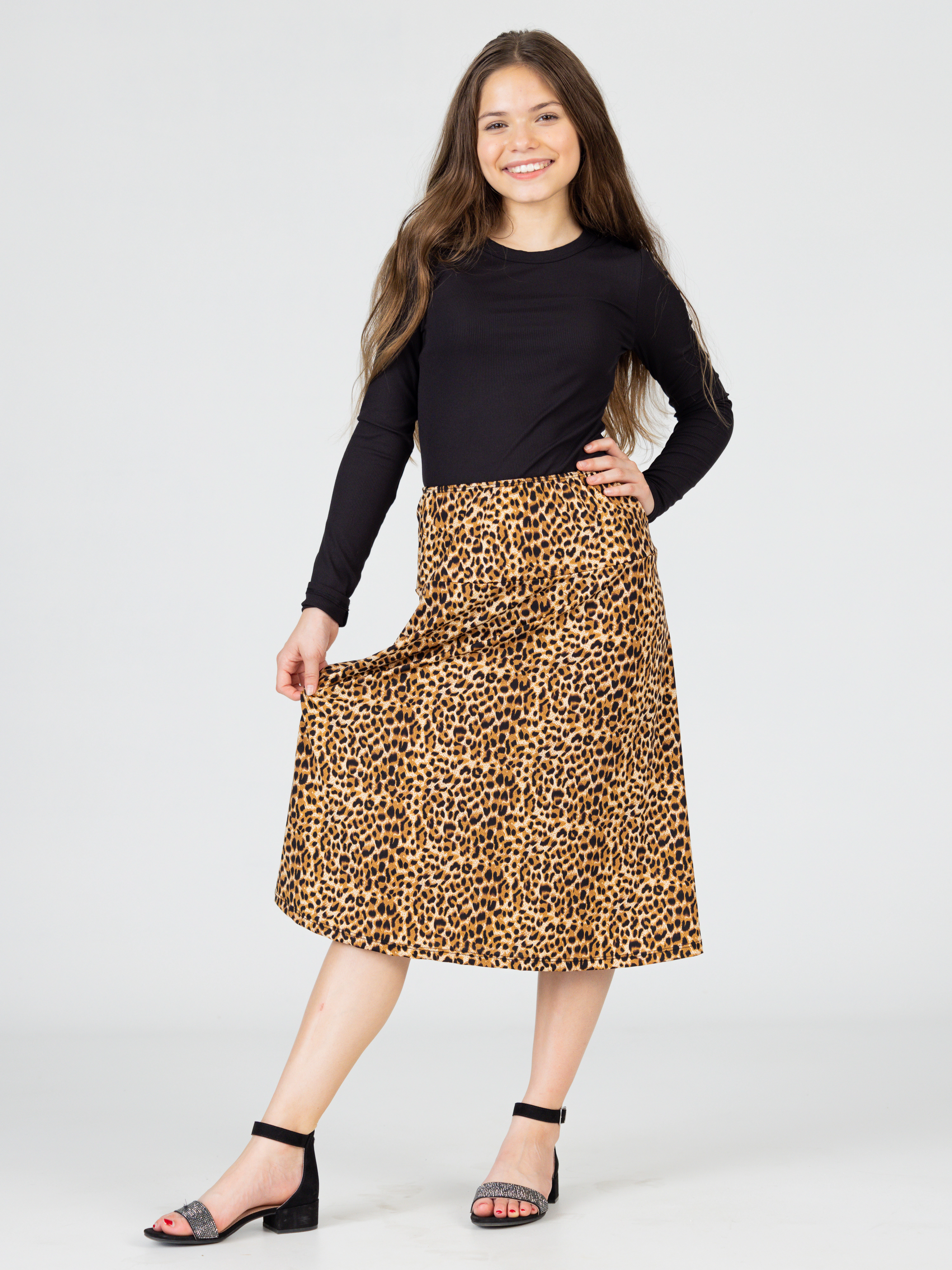 24sevenKid Essential Girls Comfortable Elastic Waistline Knee Length Skirt