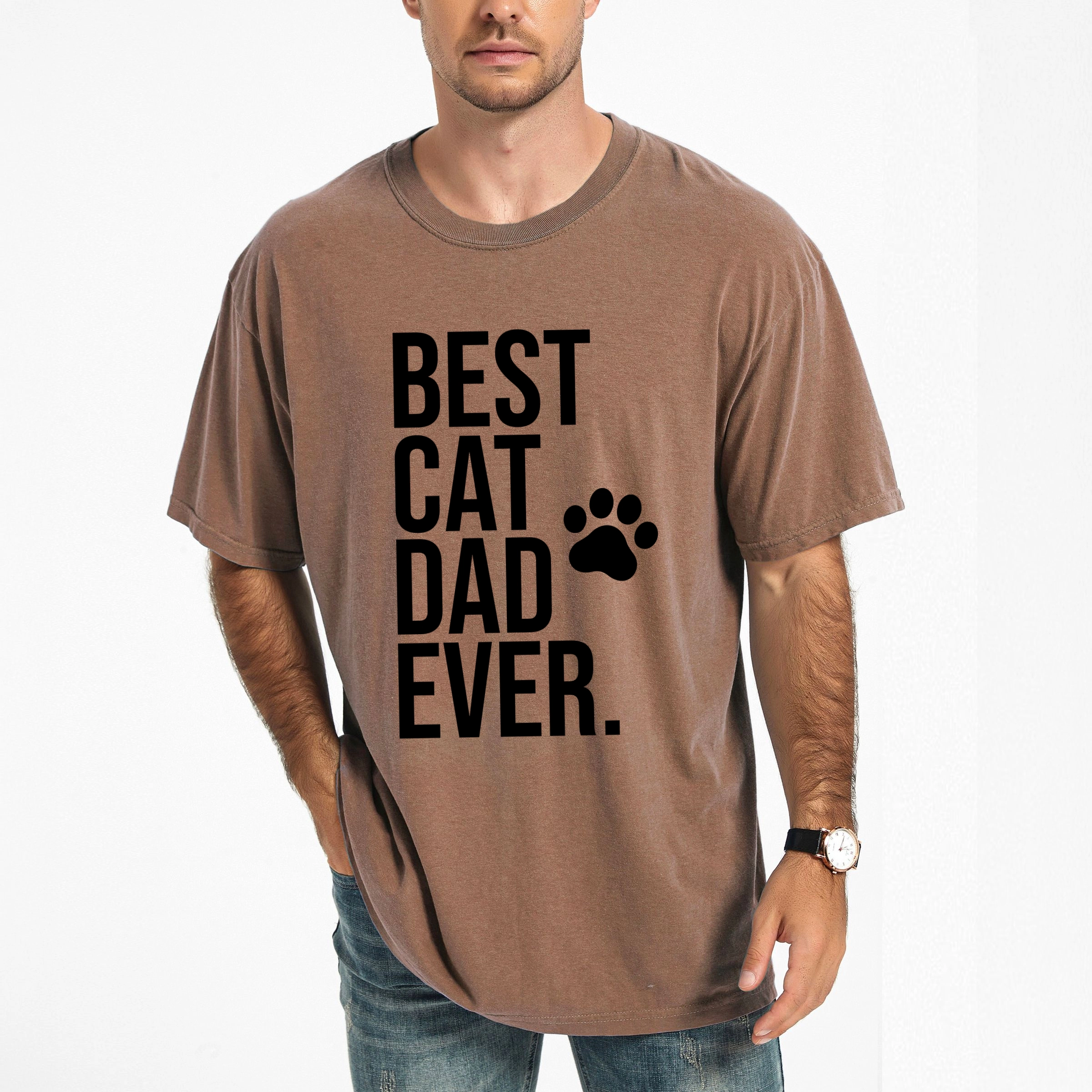 Simply Sage Market - Best Cat Dad Ever Paw Men's Garment Dyed Graphic T-Shirt