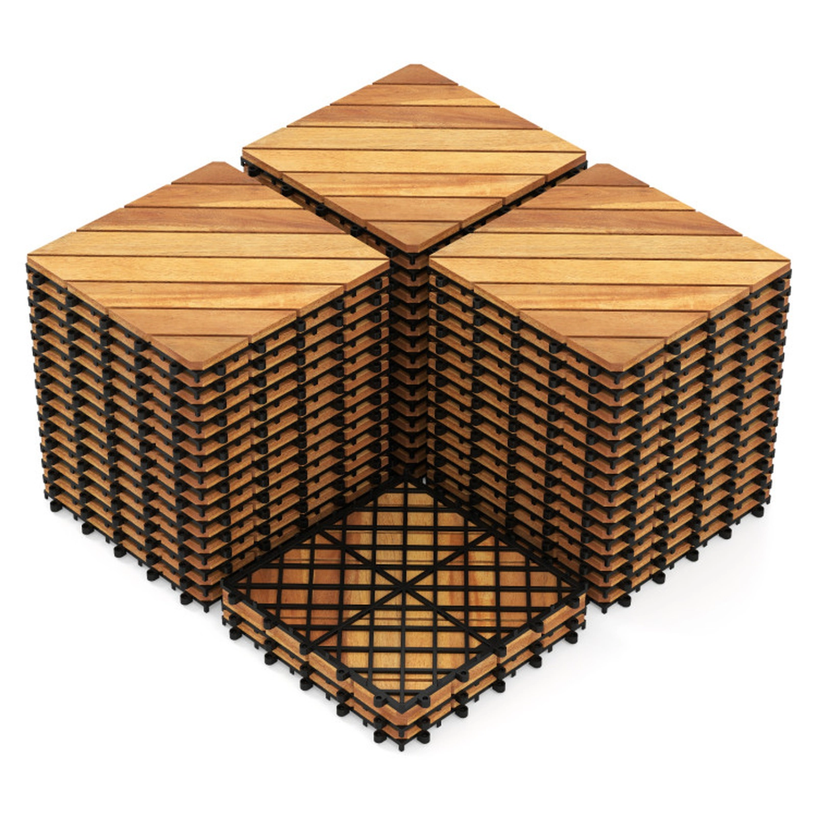 SUGIFT Interlocking Deck Mat Tiles 500-lb Capacity Acacia Wood 48-Piece Natural