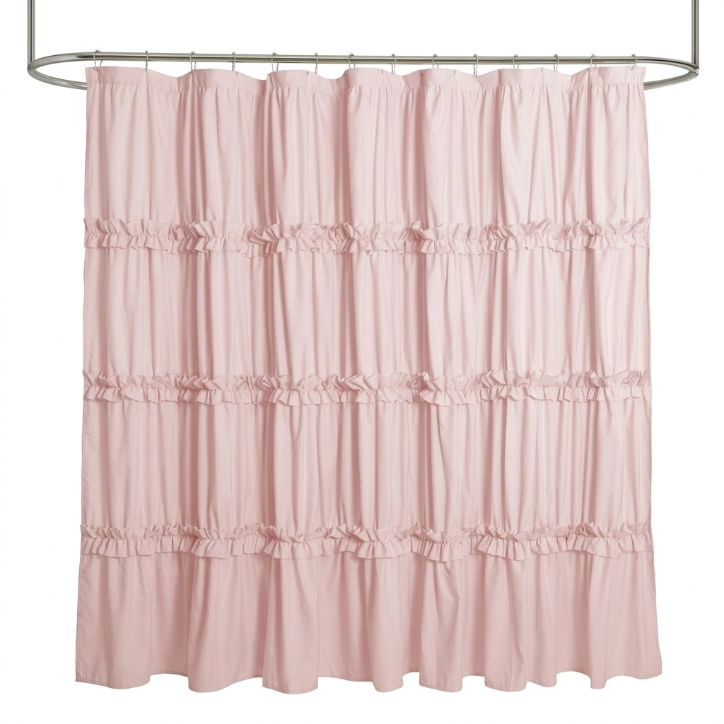 WZK Farmhouse Ruffle Handcrafted Ruched Fabric Soft Decorative Bathroom Shower Curtain