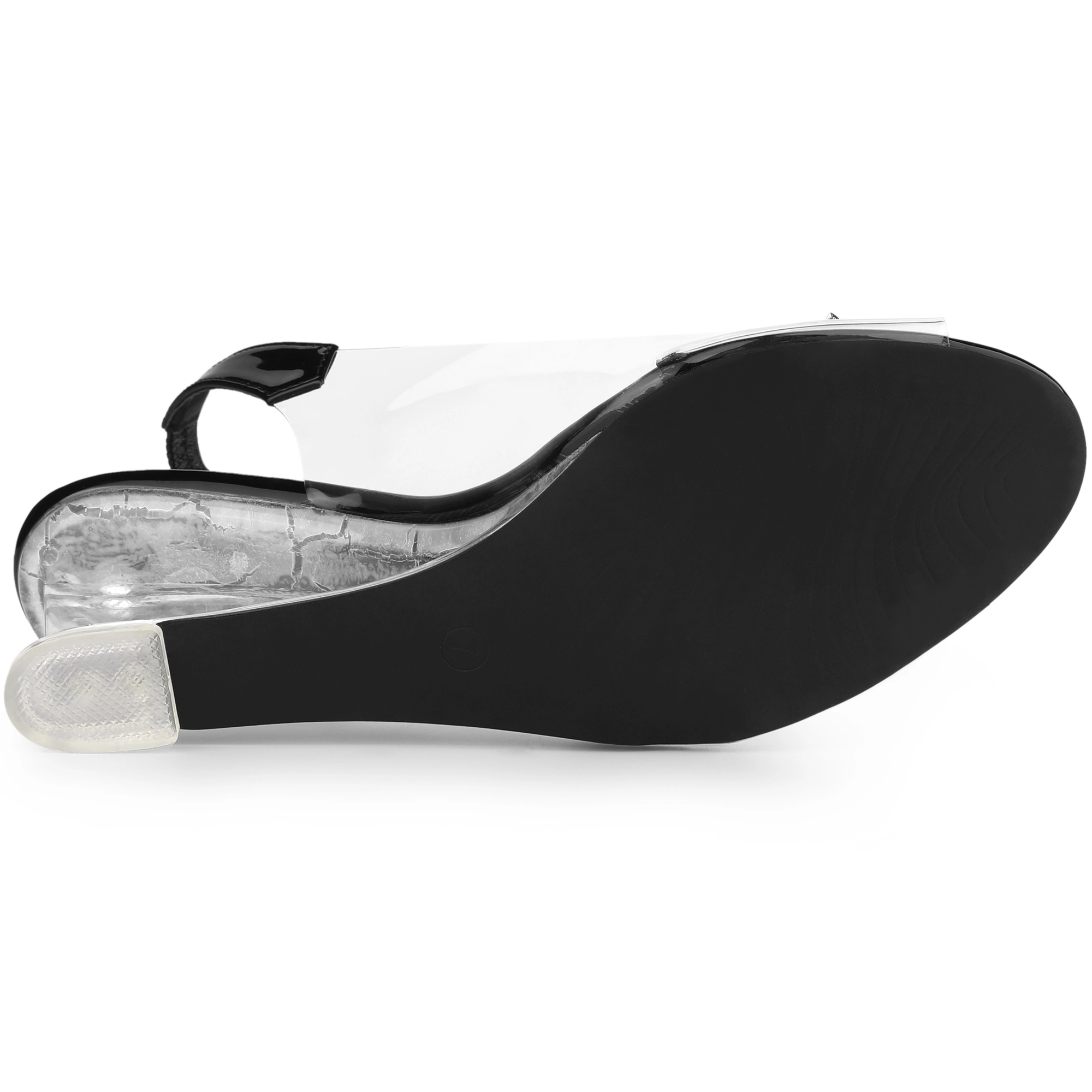 BLISSFUL STEP Women's Clear Slingback Wedges Rhinestone Peep Toe Heels