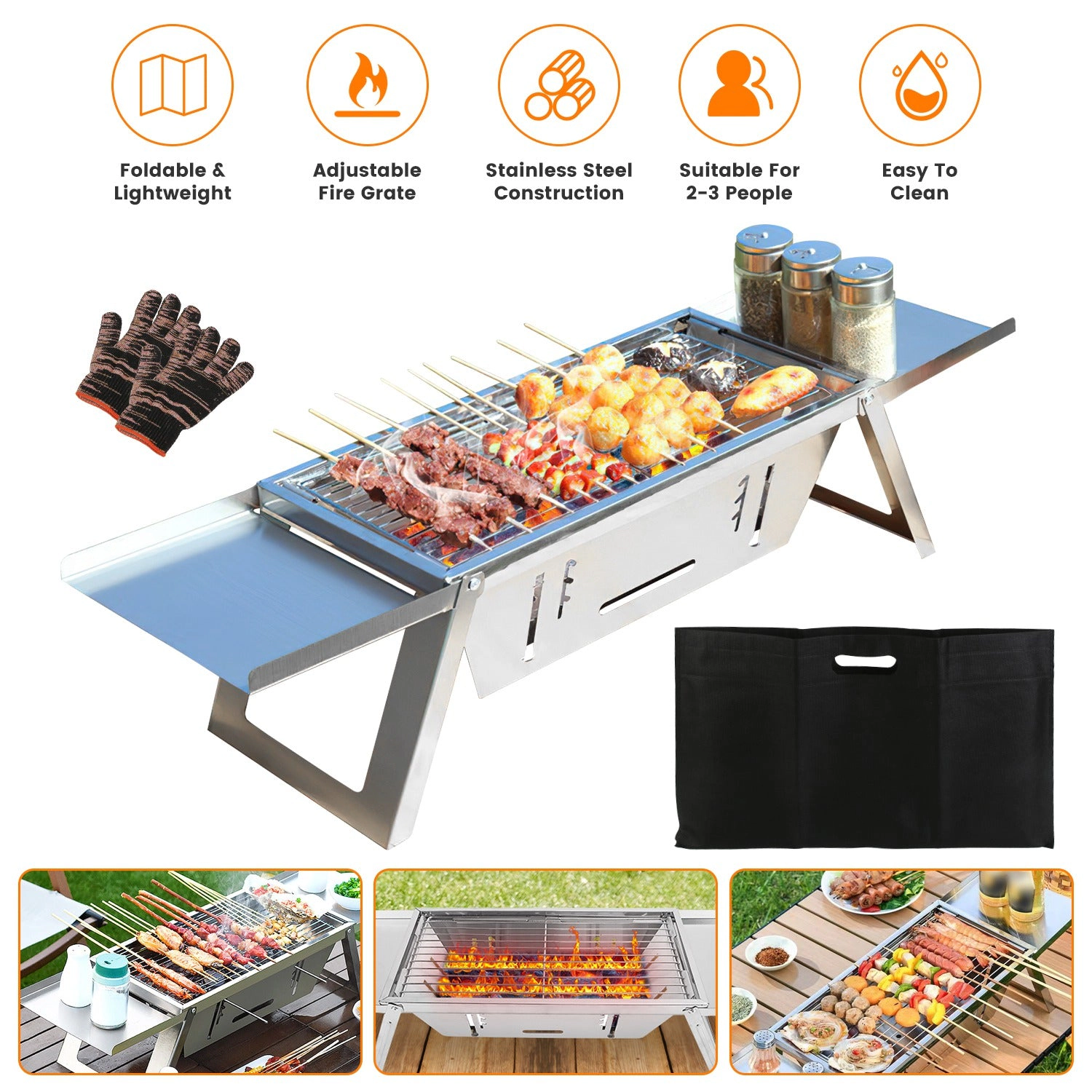 GBruno 3-in-1 Foldable Charcoal Grill Fire Pit
