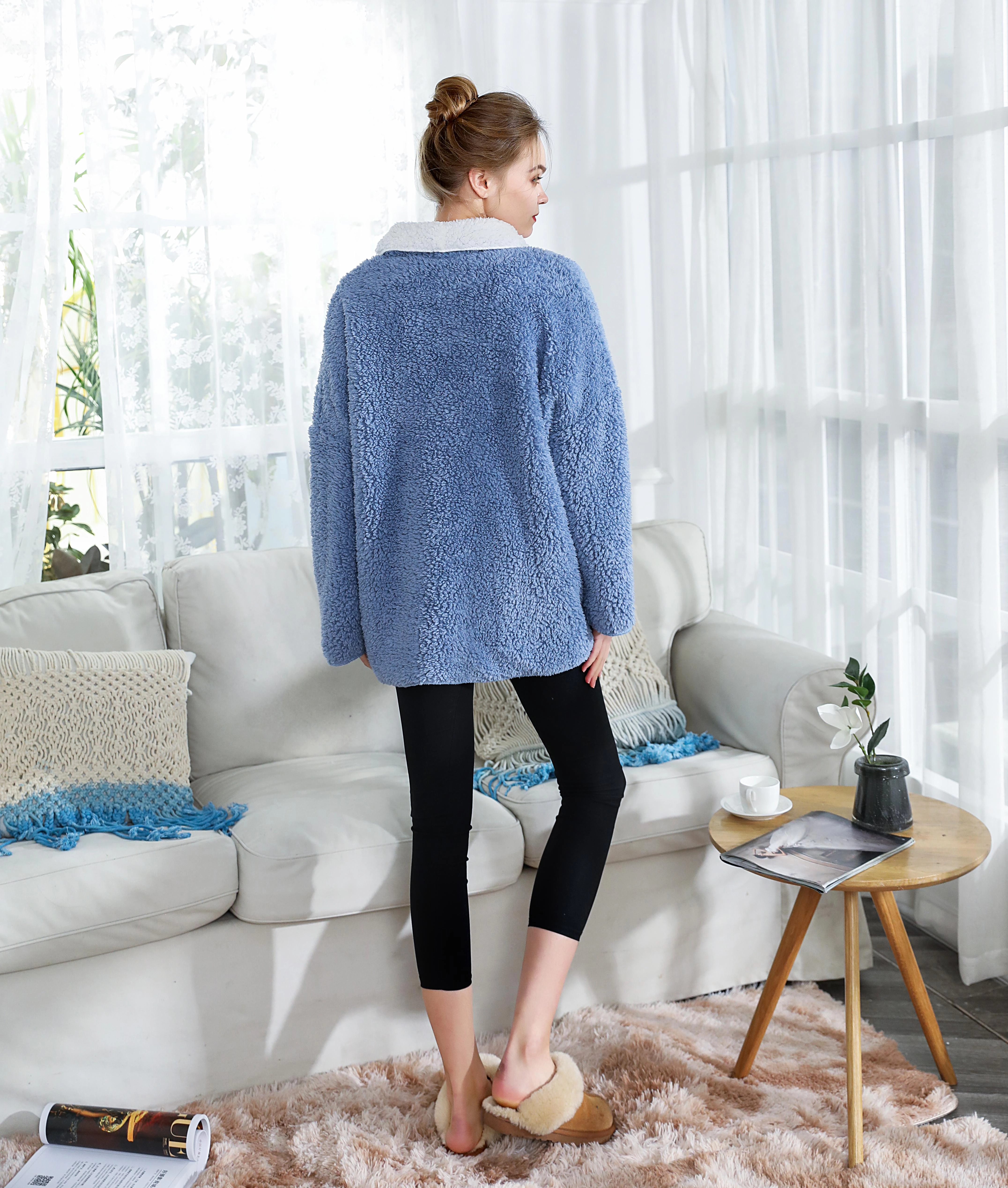 Loungees Sherpa Reversible Button Front Bed Jacket  Lounge
