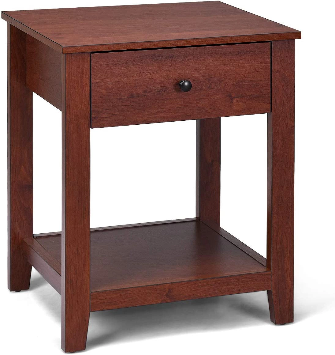 Hivvago Night Stand End Side Table with Drawer and Storage Shelf