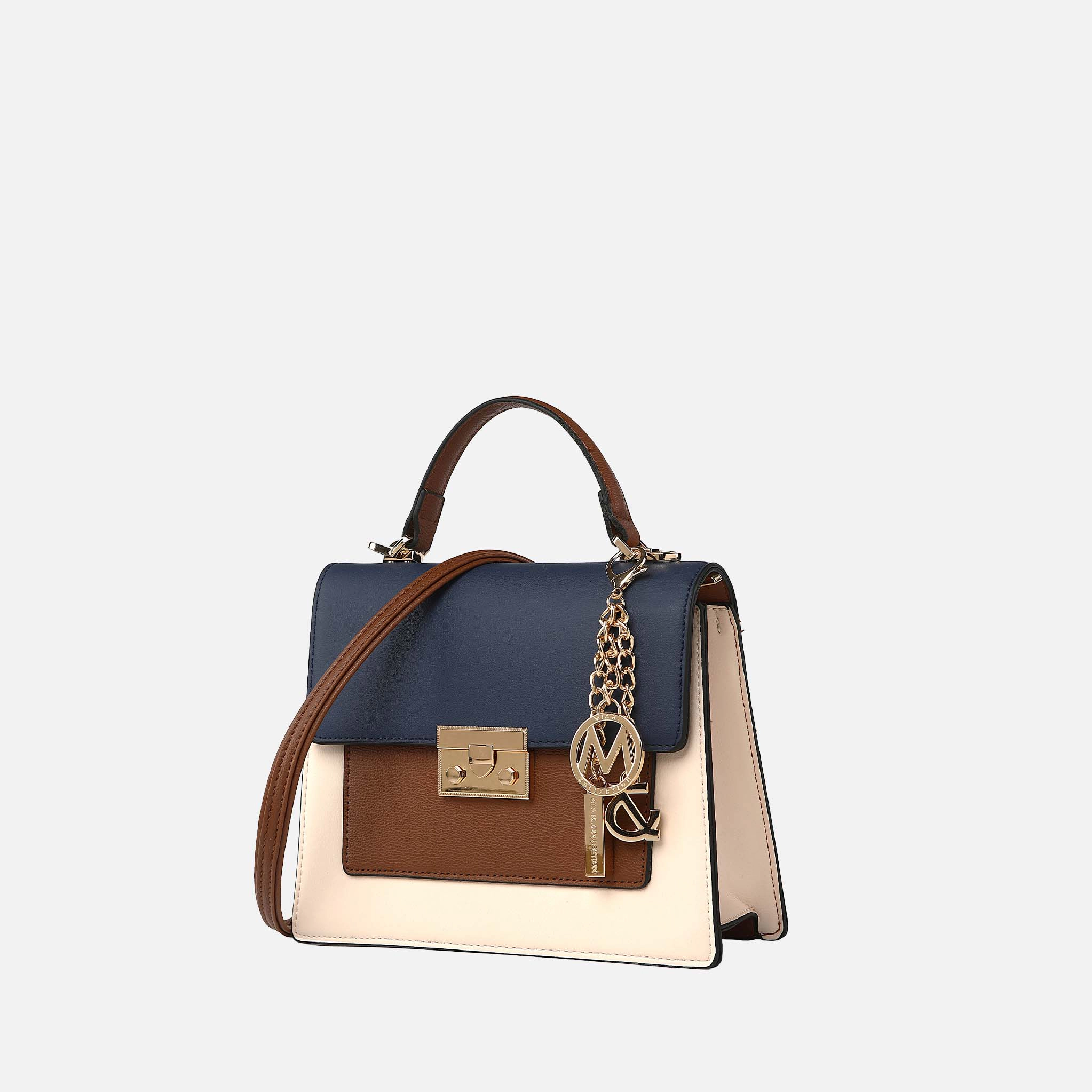 Mia K Collection Quinzel Shoulder Bag - Vegan Leather Color-Block Bag, Gold-Tone Hardware