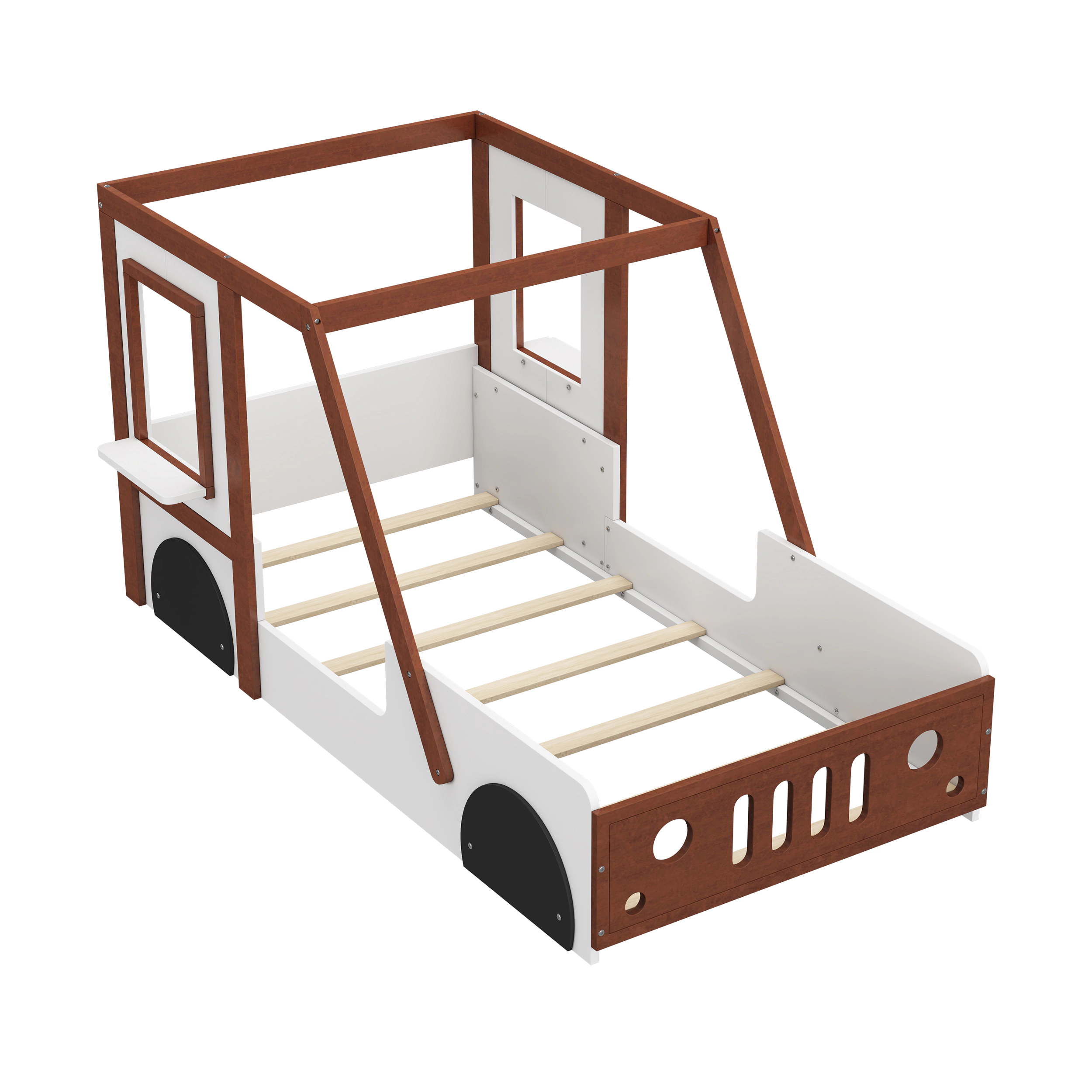 Flynama Twin Car-Shaped Kids Platform Bed, Fun Play Design, White & Orange