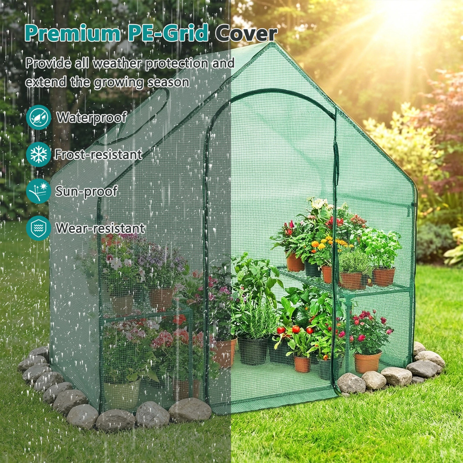 SUGIFT Green 71-in x 40-in Portable Small Greenhouse with PE Cover Zippered Door and Top Vent