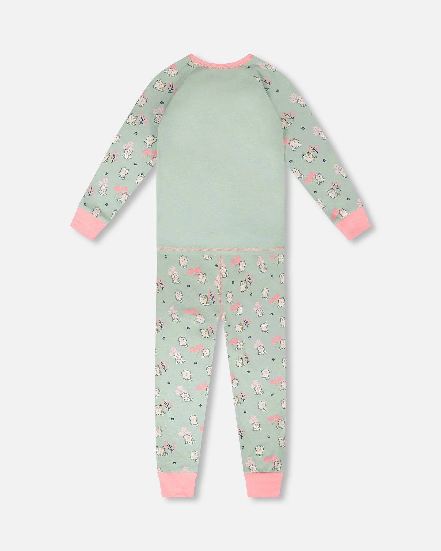 Deux par Girls Organic Cotton Kitten Print Long Sleeve Top and Pants Two-Piece Pyjama Set
