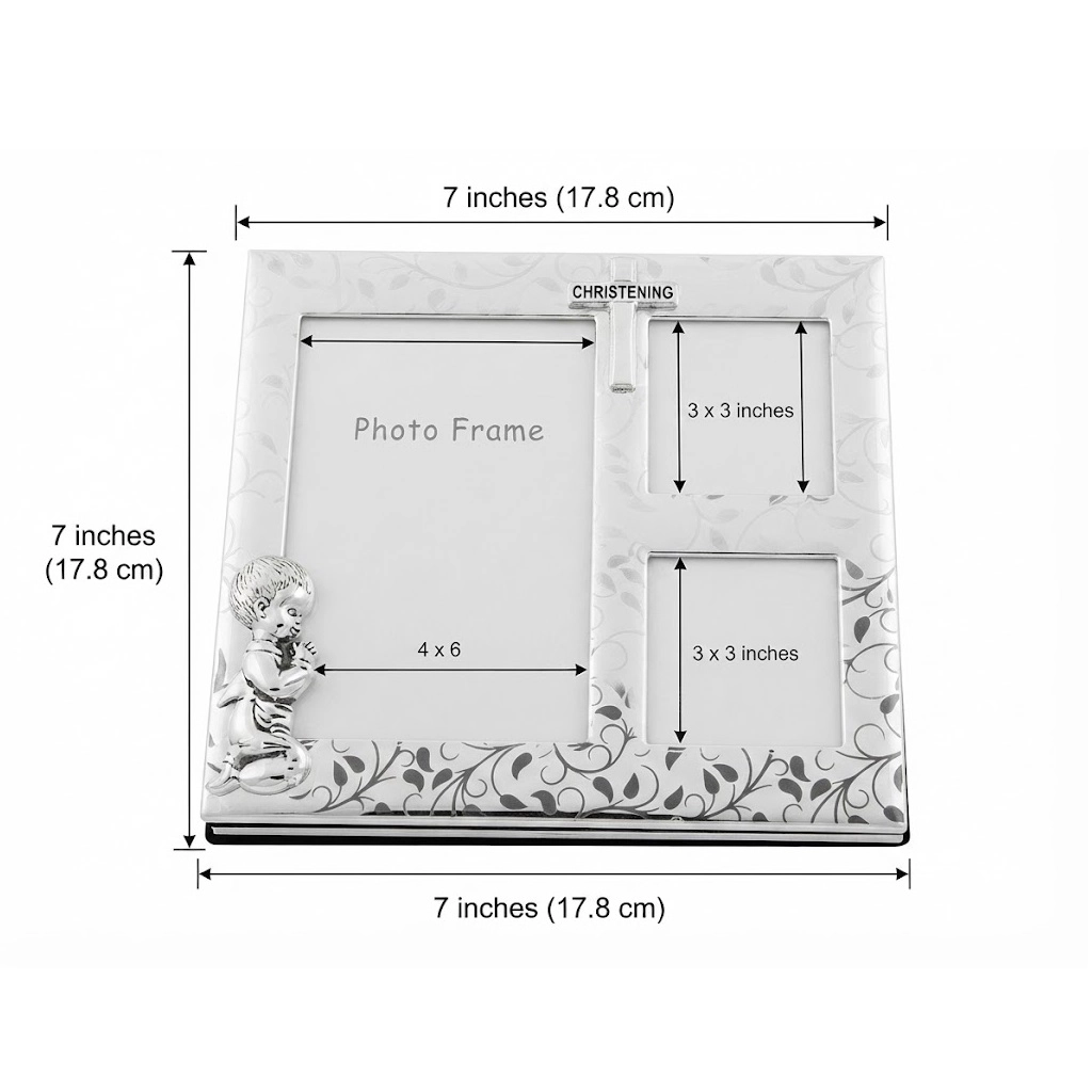 Jiallo Silver-Plated Christening Multi-Photo Frame Album (7x7")