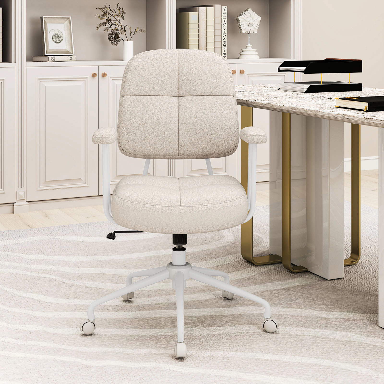 SUGIFT Ergonomic Task Home Office Chair 330-lb Capacity Brown/Beige with Cushioned Back and Arms