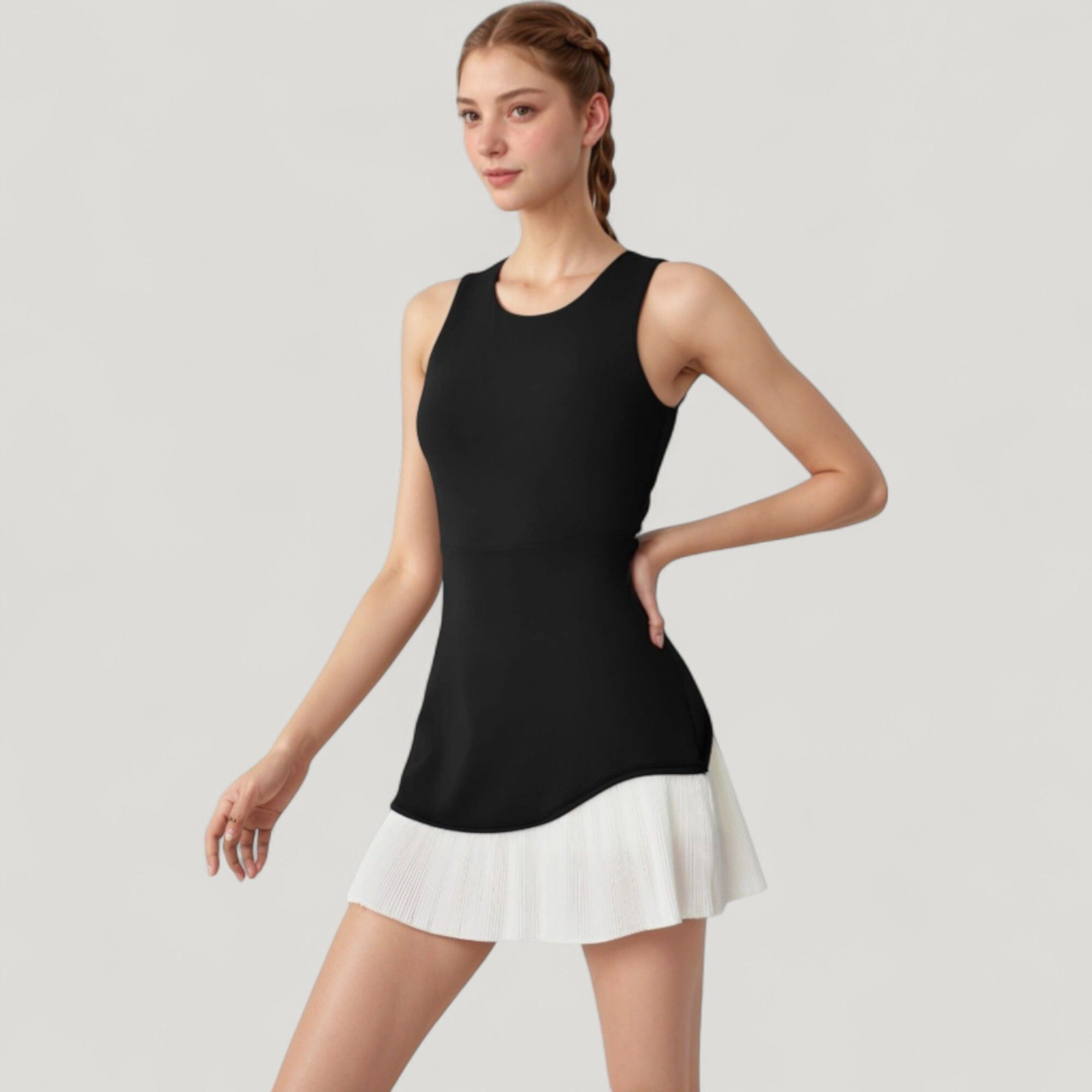 Anna-Kaci Women’s Sleeveless Tennis Dress - Scoop Neck, Fitted Bodice, Contrast Pleated Hem