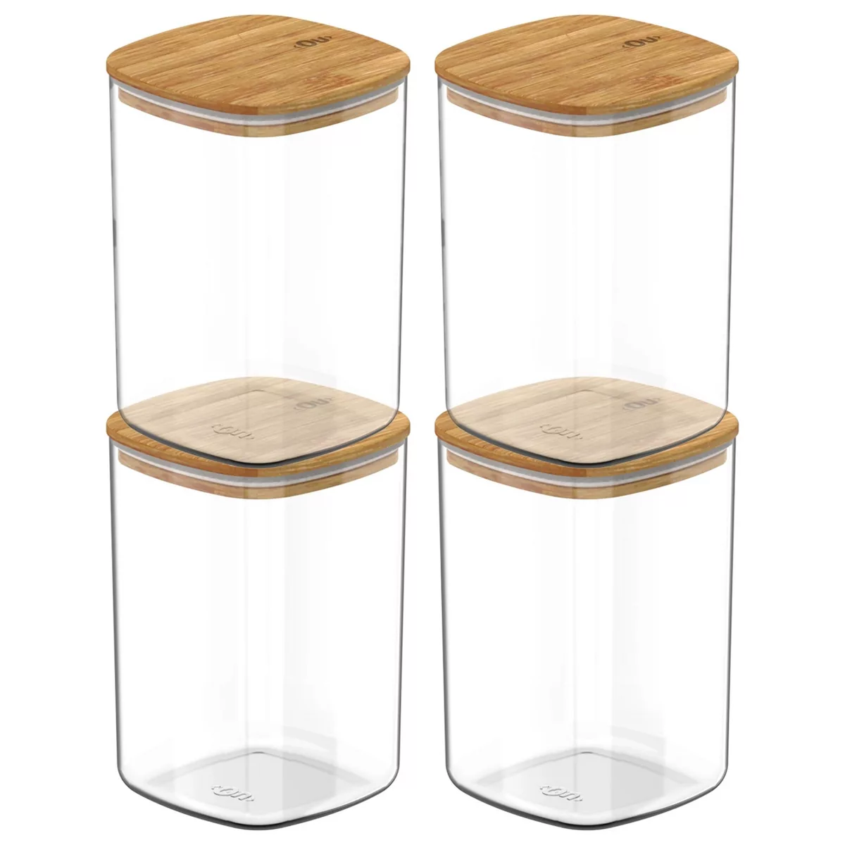 OU Airtight Food Storage Container Set 8pc, Clear Plastic Container w/ Leak Proof Bamboo Lid, Stackable Pantry Organizer