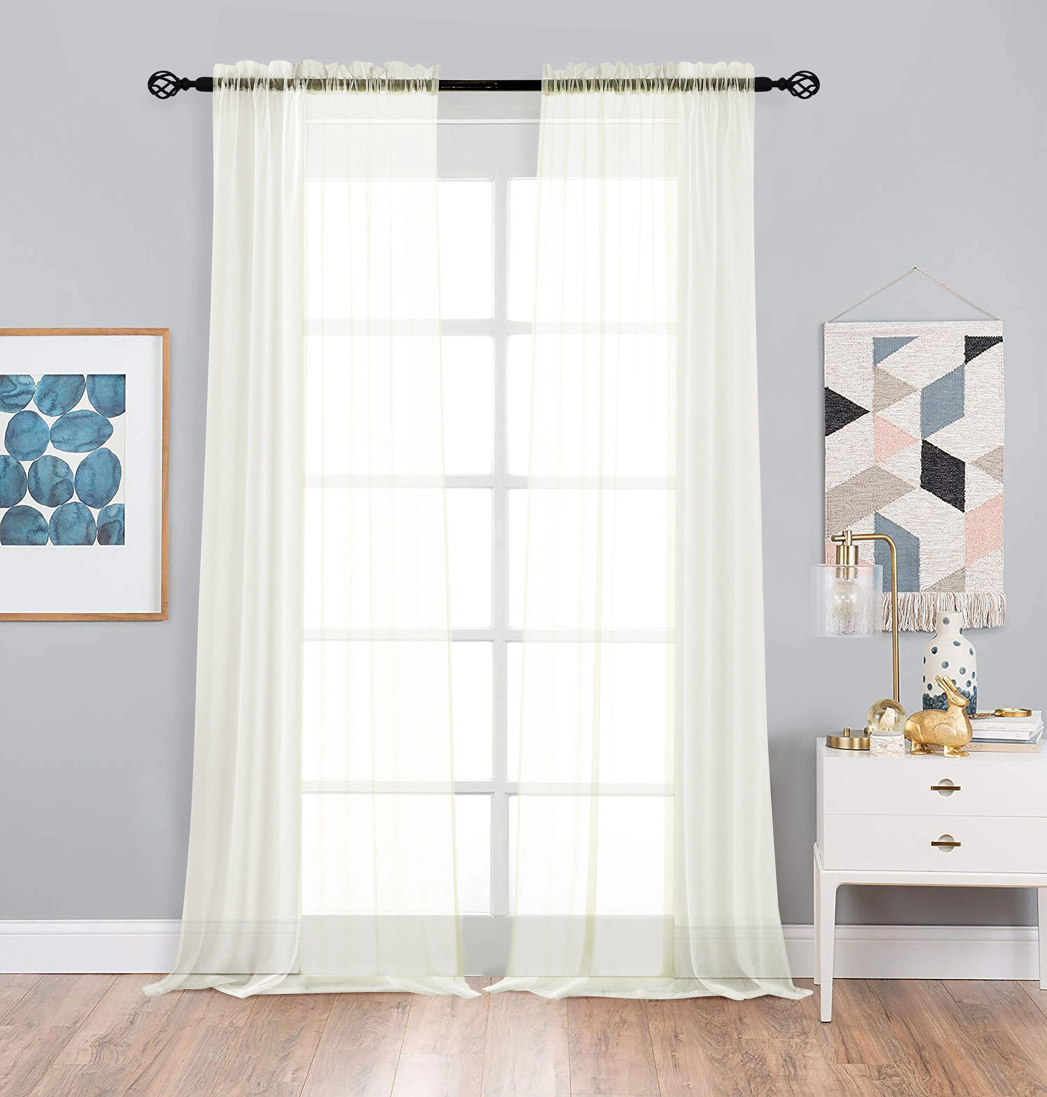 Kate Aurora 2 Piece Extra Long Custom Lux Rod Pocket Sheer Voile Window Curtains - 120 in.