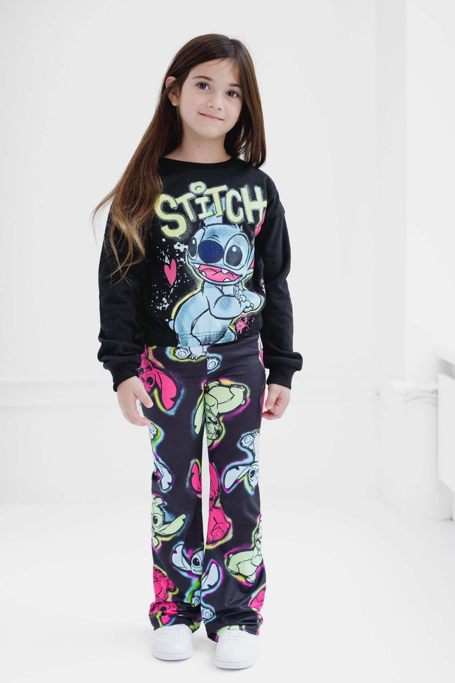 Disney Lilo & Stitch Girls' Fleece Cropped Sweatshirt and Flare Leggings Set