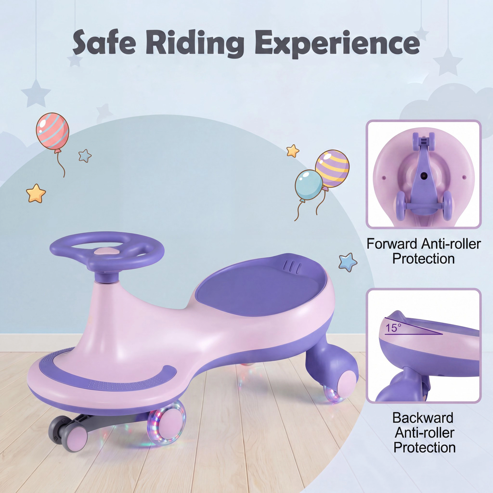 Costway Wiggle Car Ride On Toy, Swing with Silent LED Flashing Wheels for Toddlers Boys & Girls