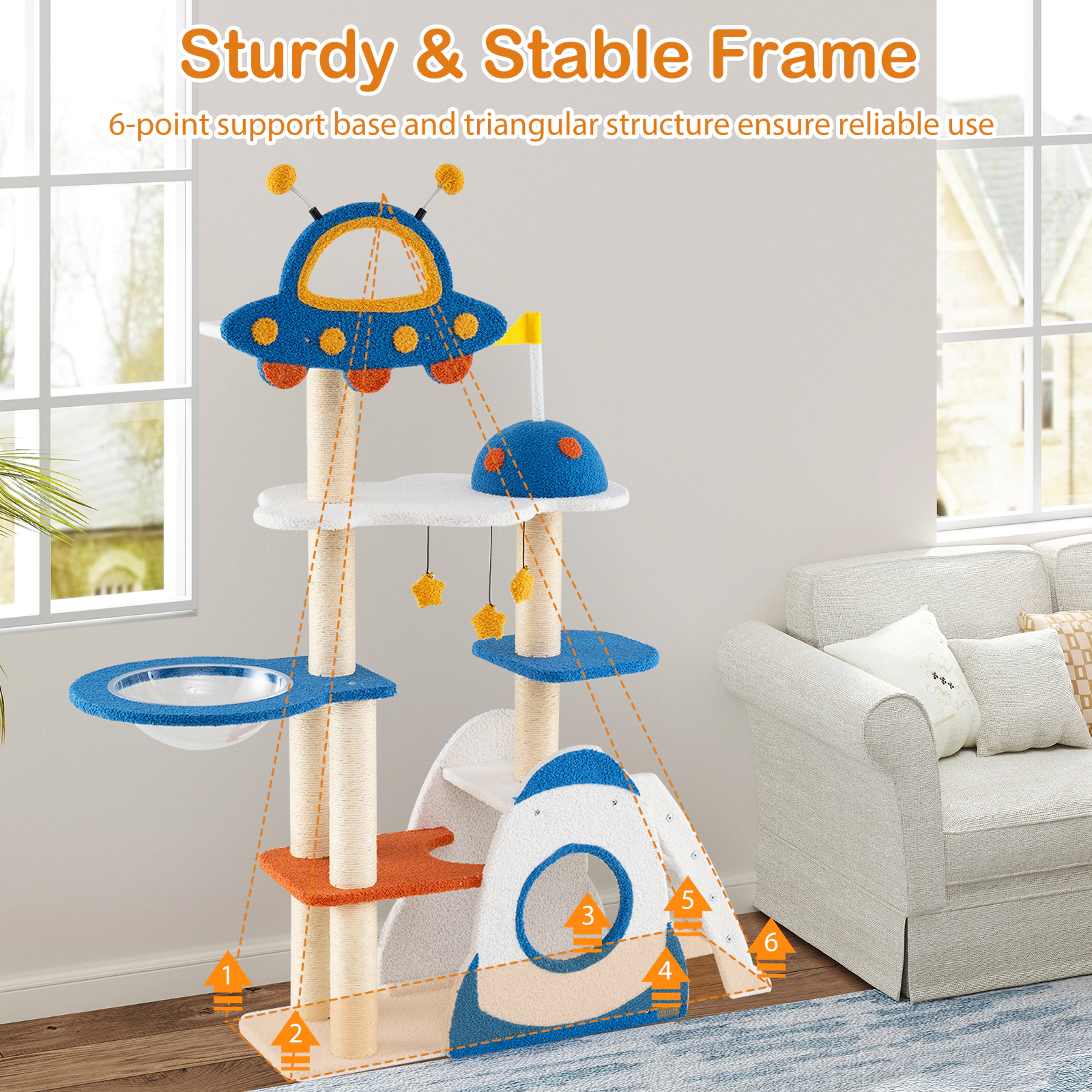 SlickBlue Unisex 64.5 Inch Space Theme Cat Tree with Space Capsule