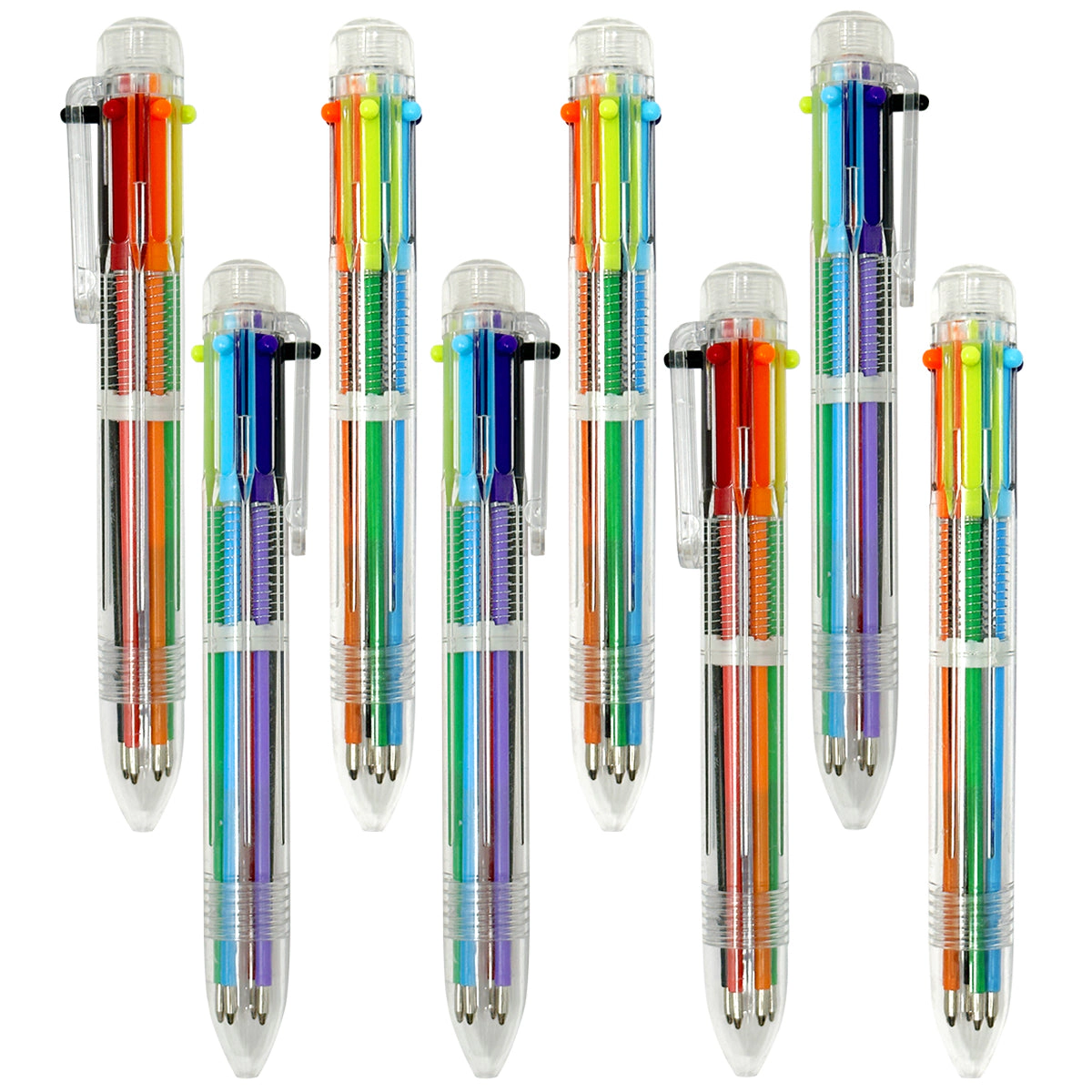 Wrapables Multi-Color 6-in-1 Retractable Ballpoint Pens for Home and Office, Bright, Set of 8