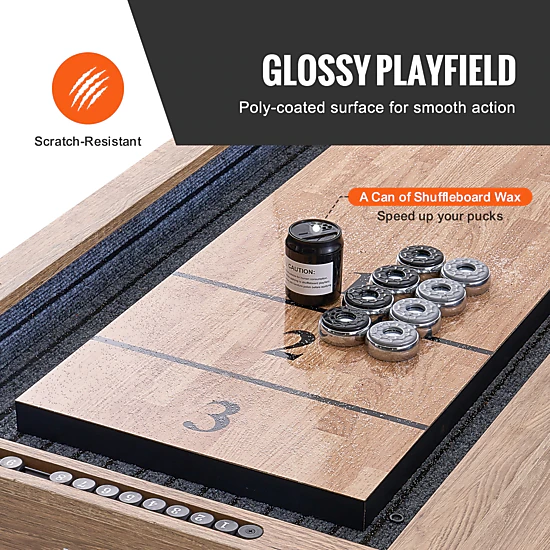 HONGGE 9 Ft Shuffleboard Table with Bowling Set for Family Game Rooms ...