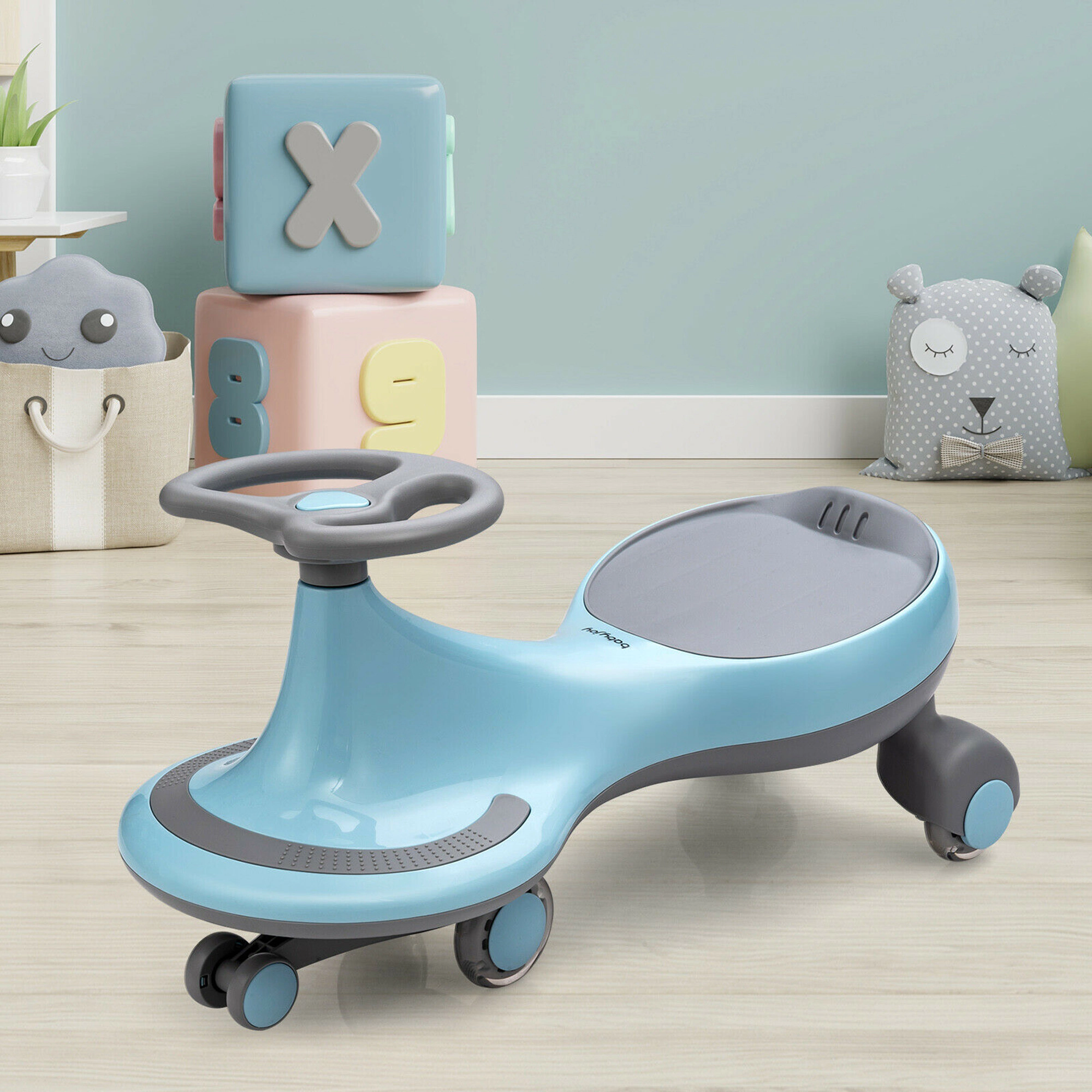 Costway Wiggle Car Ride-on Toy w/ Flashing Wheels for Toddlers & Kids Blue