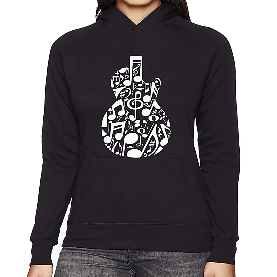 LA Pop Art Music Notes Guitar - Women's Word Art Hooded Sweatshirt