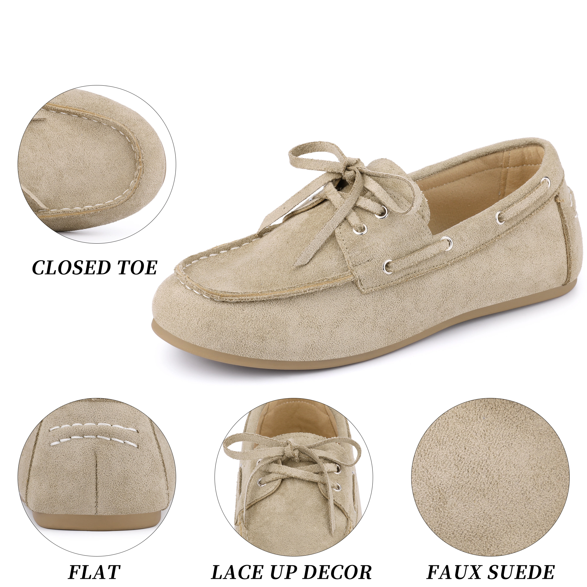 BLISSFUL STEP Women Faux Suede Closed Toe Slip on Lace Up Loafers