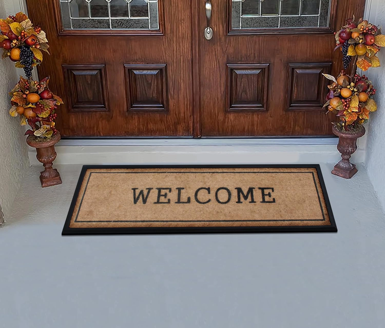 A1HC Coir and Rubber Door Mat 48x18 Inches Heavy Duty Durable Low-Profile Welcome Black Border
