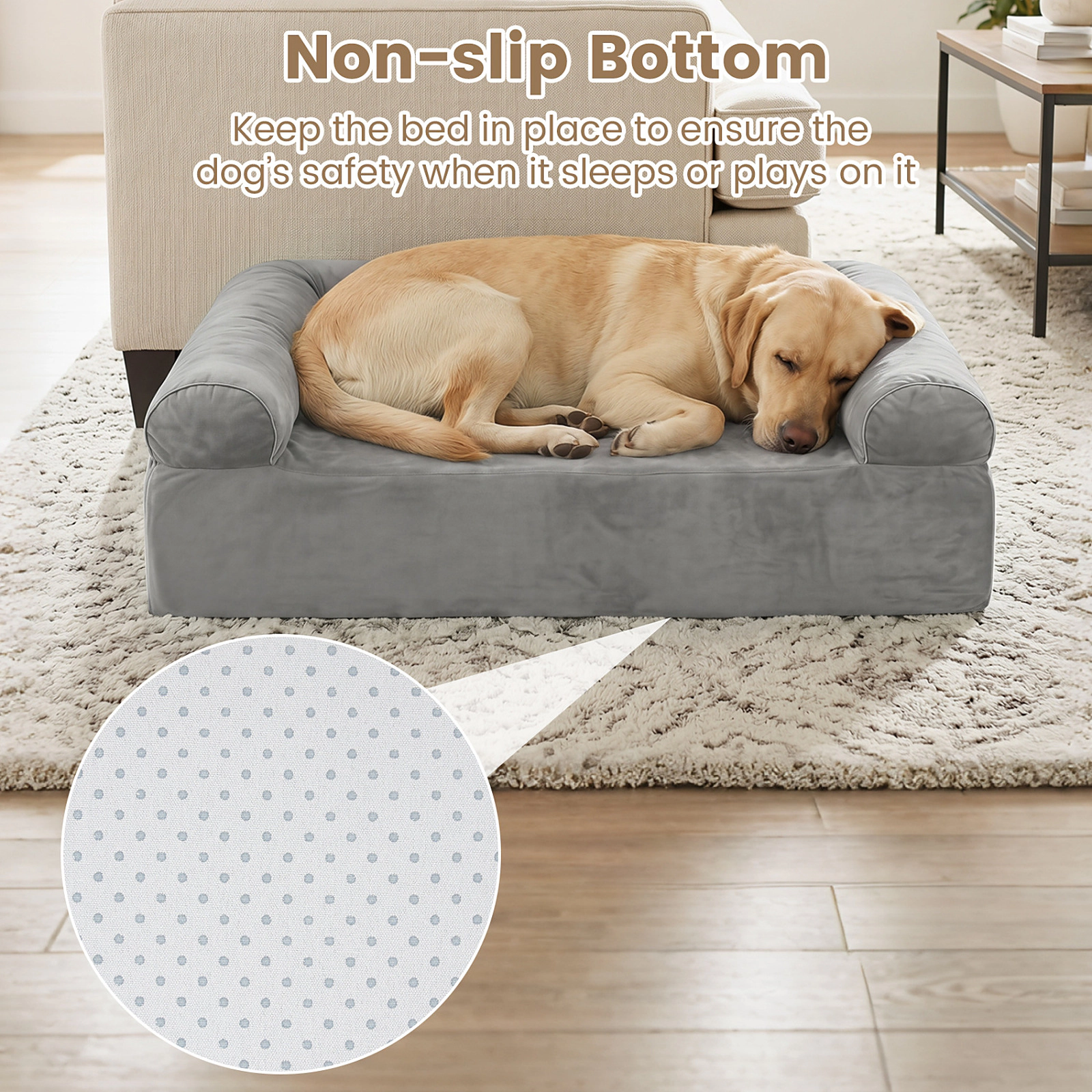 SUGIFT Light Gray Cooling Gel Memory Foam Dog Bed with Bolsters and Washable Cover 41-in W 33-in D 13-in H