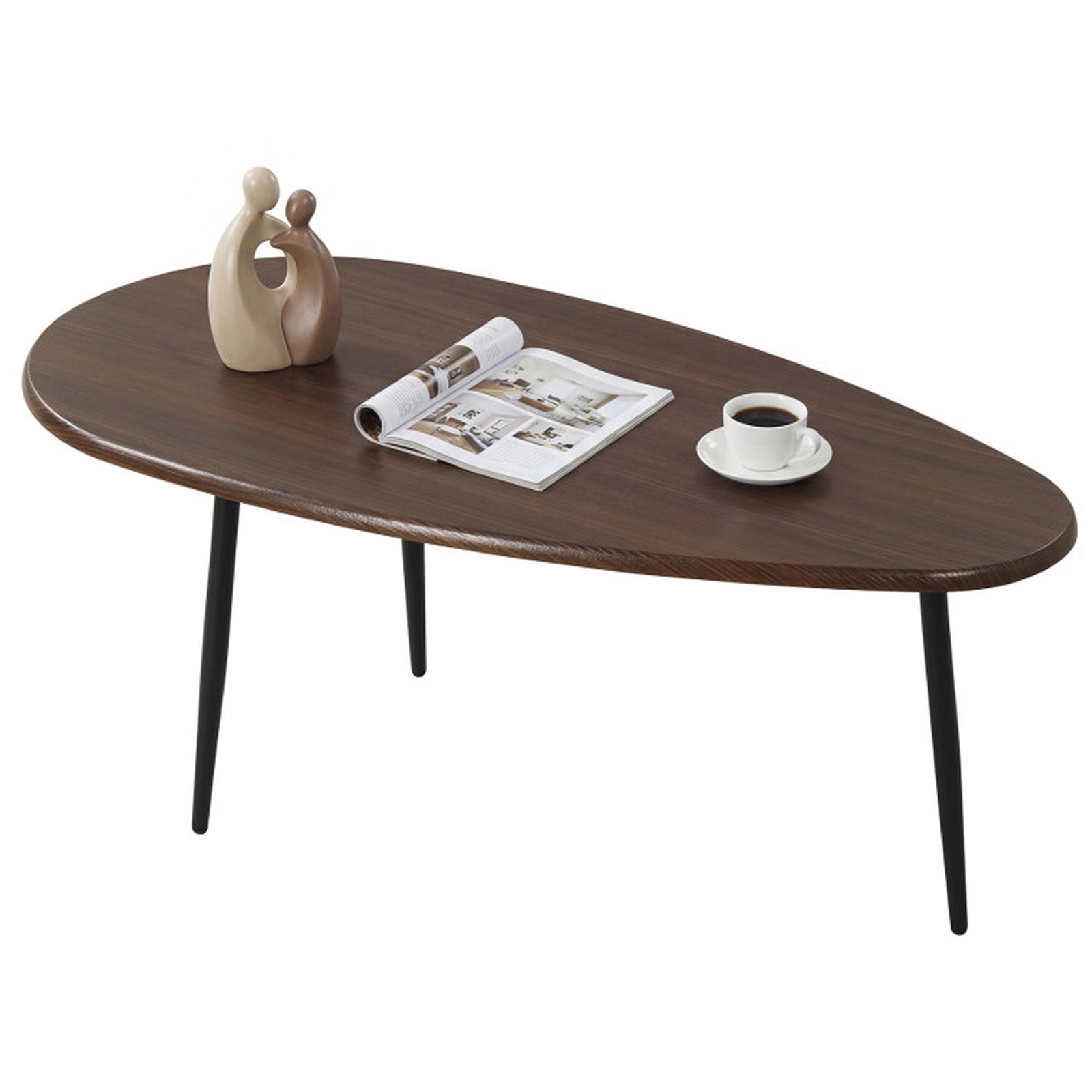 SUGIFT 42.5-in 99-lb Capacity Oval Mid Century Walnut Coffee Table with Metal Frame and Adjustable Pads