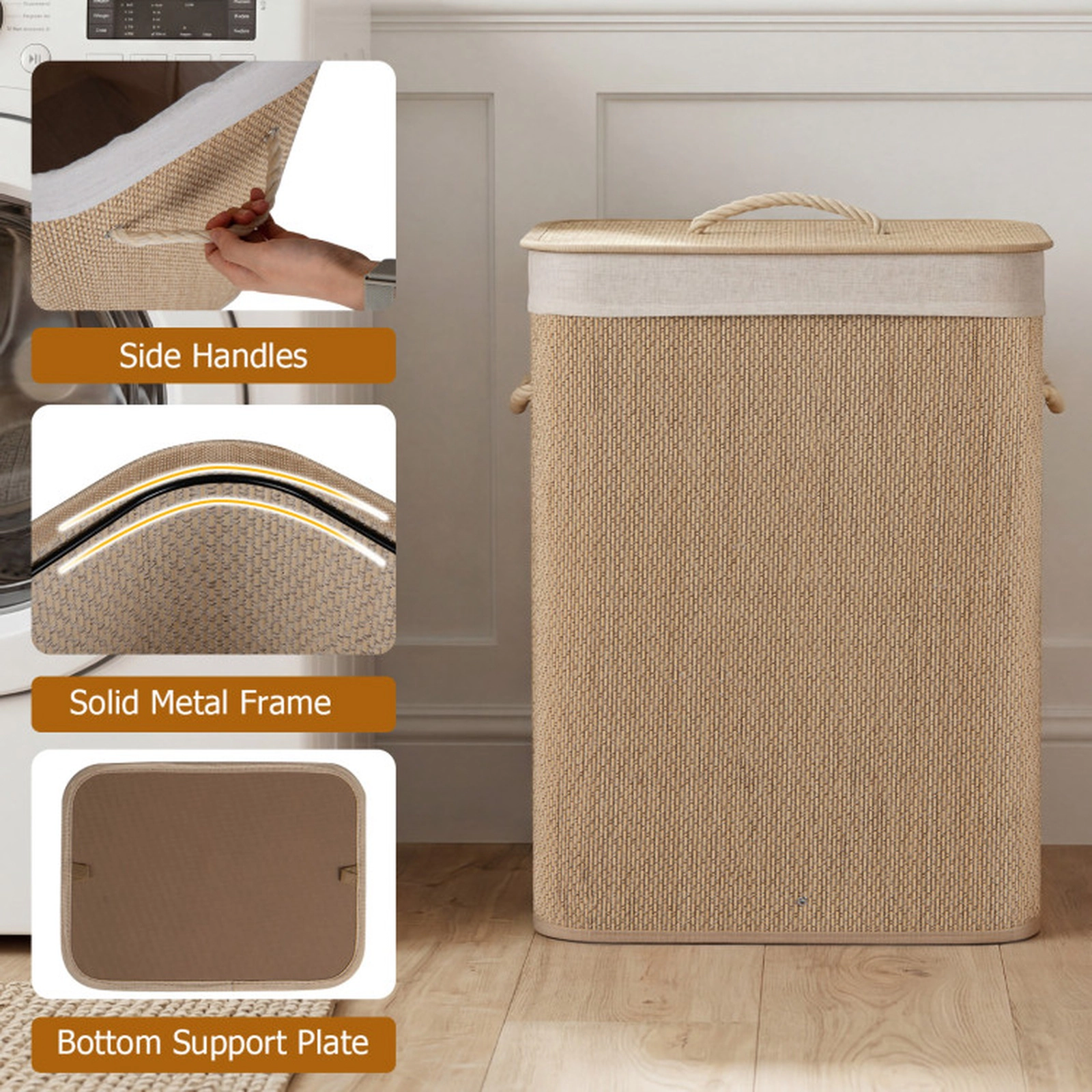 SUGIFT 19 Gal Capacity Clothes Hamper with Removable Liner 22-lb Capacity Natural