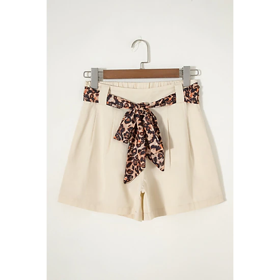 Threaded Pear Womens Ariel Pleated Wide-Leg Shorts - Oatmeal - 100% Cotton